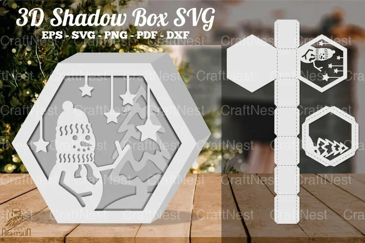 Christmas Snowman Hexagon Shadow Box Clipart Bundle