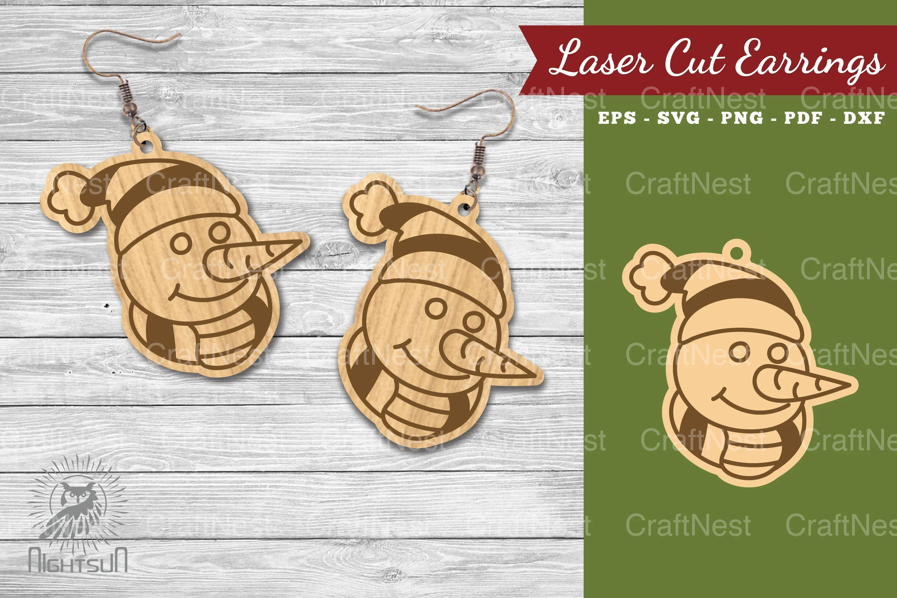 Christmas Snowman Laser Cut Earrings Clipart Bundle