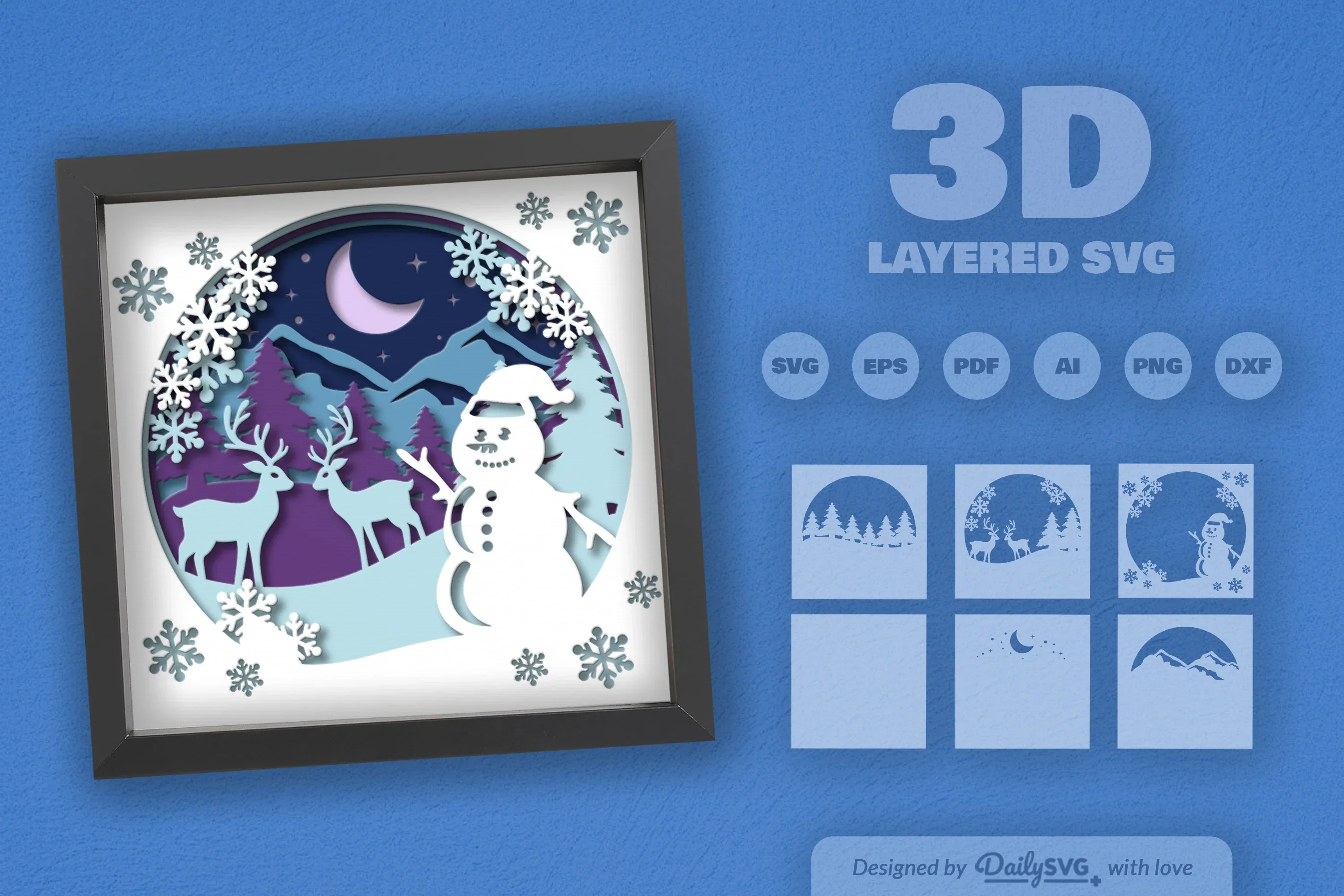 Christmas Snowman Winter Papercut SVG Bundle - Image 2