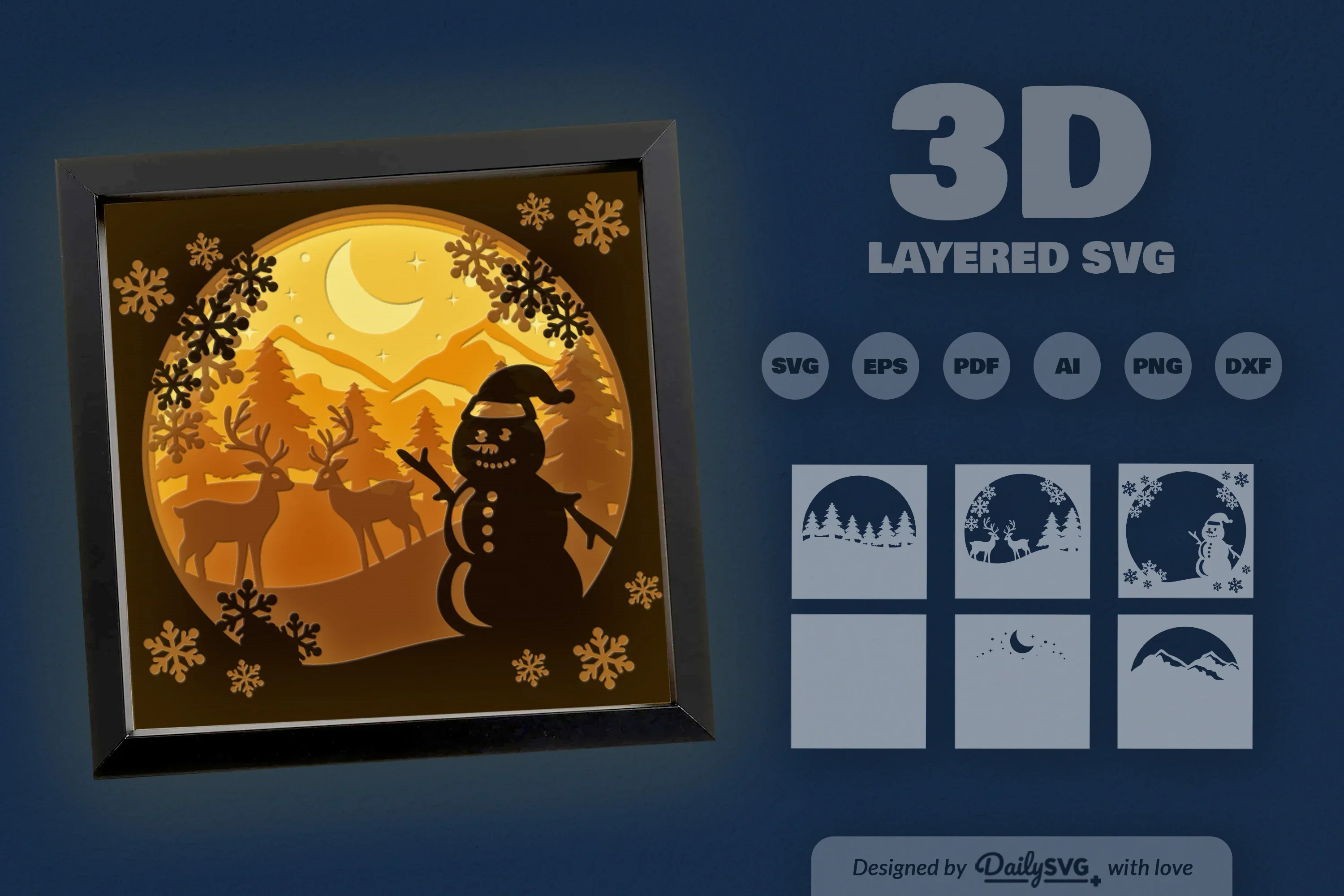 Christmas Snowman Winter Papercut SVG Bundle - Image 3