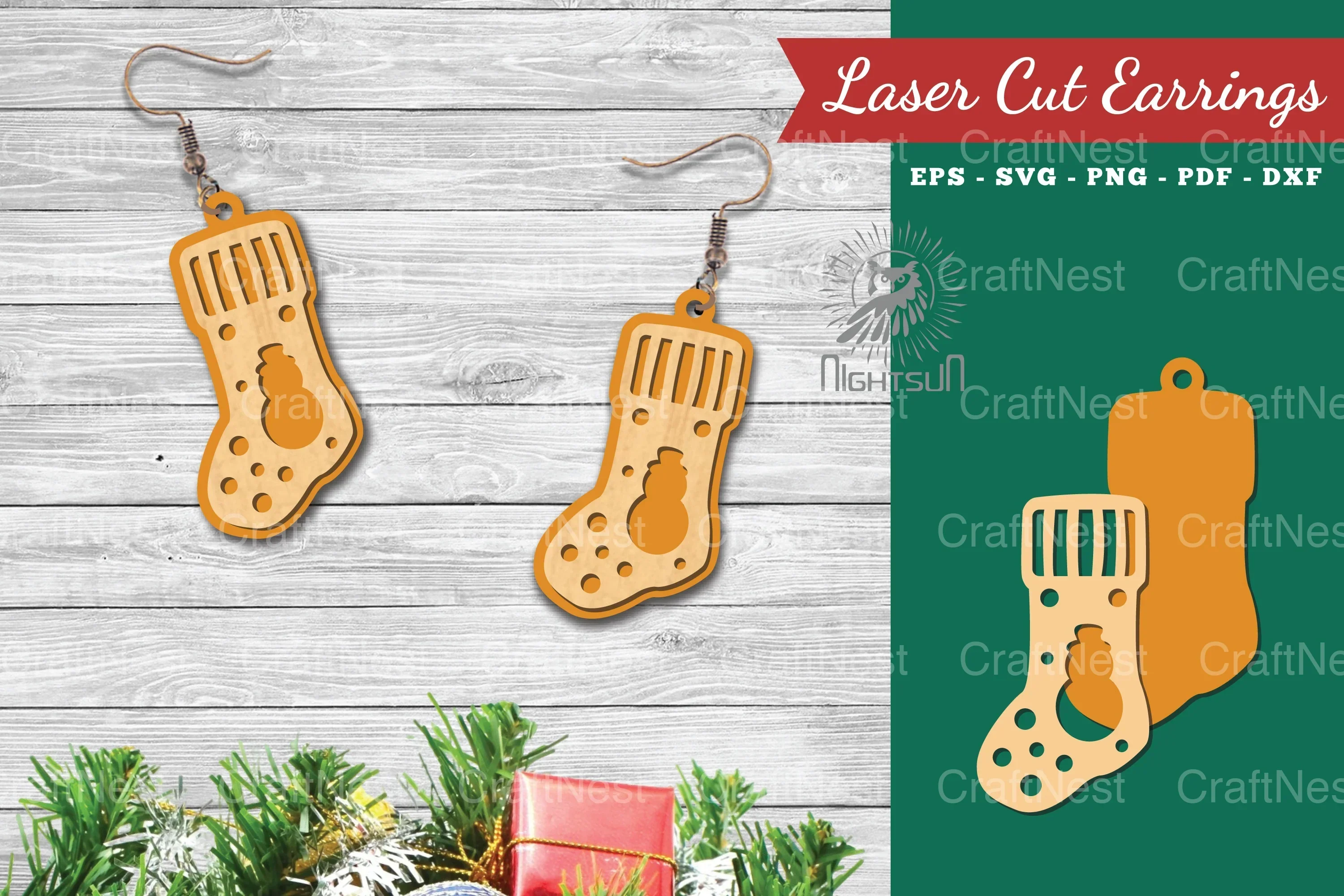 Christmas Sock Laser Cut Earrings SVG Bundle