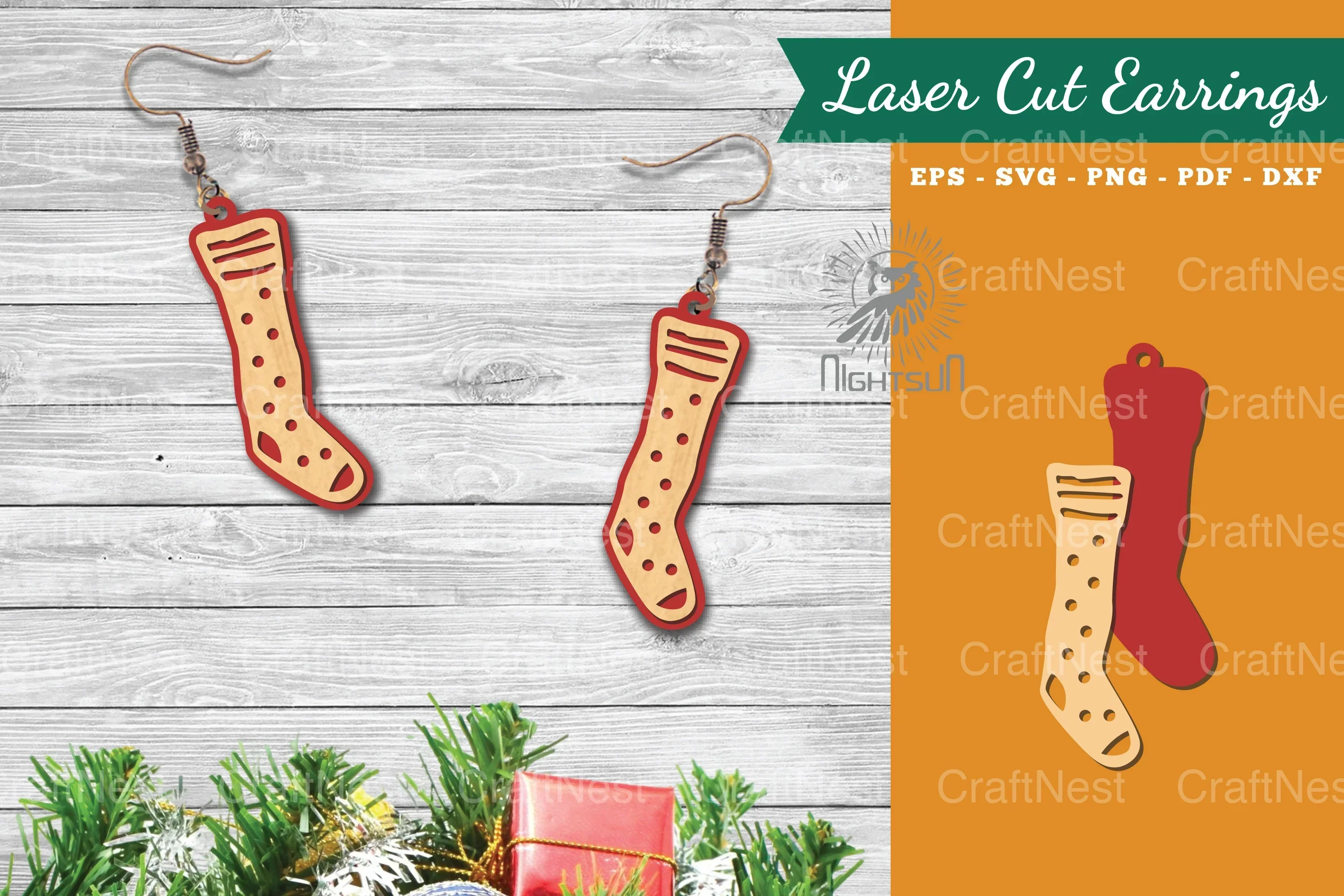 Christmas Sock Laser Cut Earrings SVG Bundle