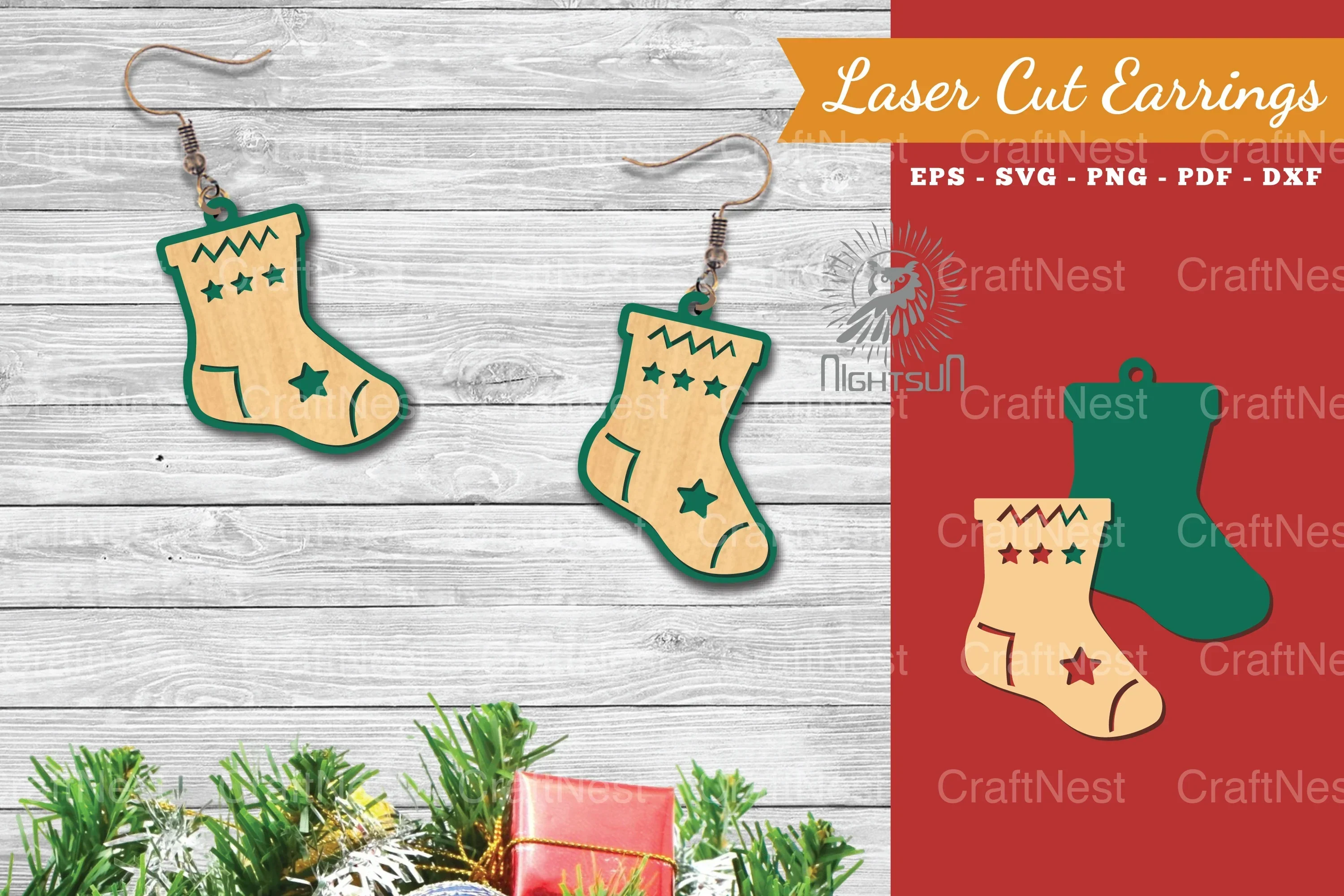 Christmas Sock Laser Cut Earrings SVG Bundle