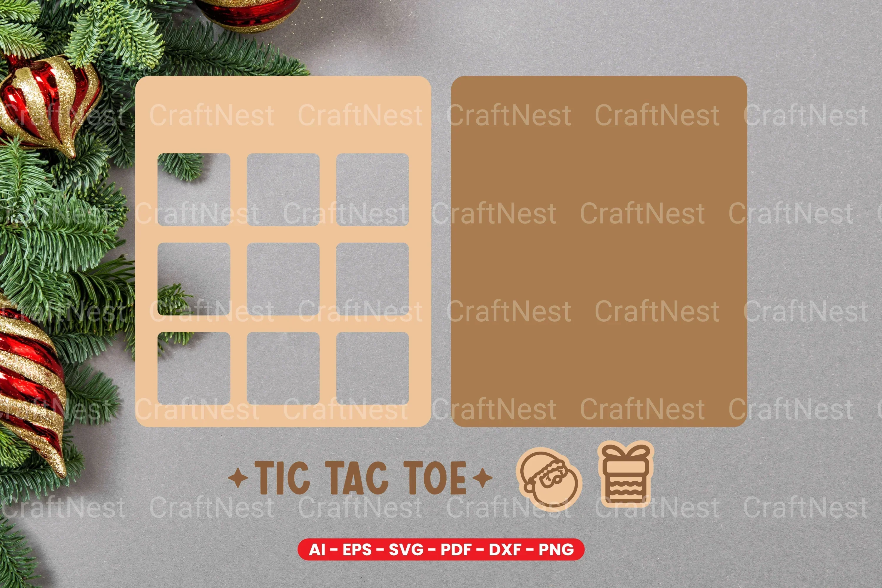 Christmas Tic Tac Toe Lasercut SVG Bundle - Image 2