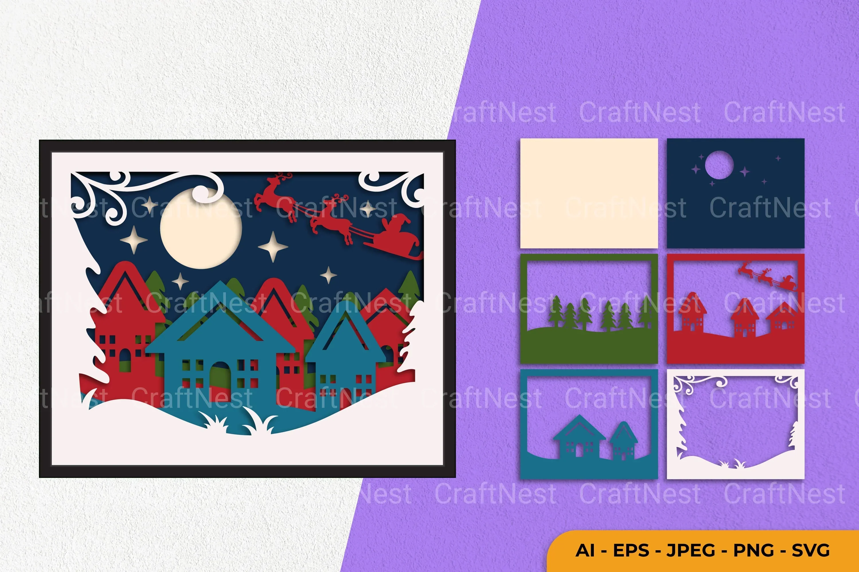 Christmas Town Layered Papercut SVG Bundle