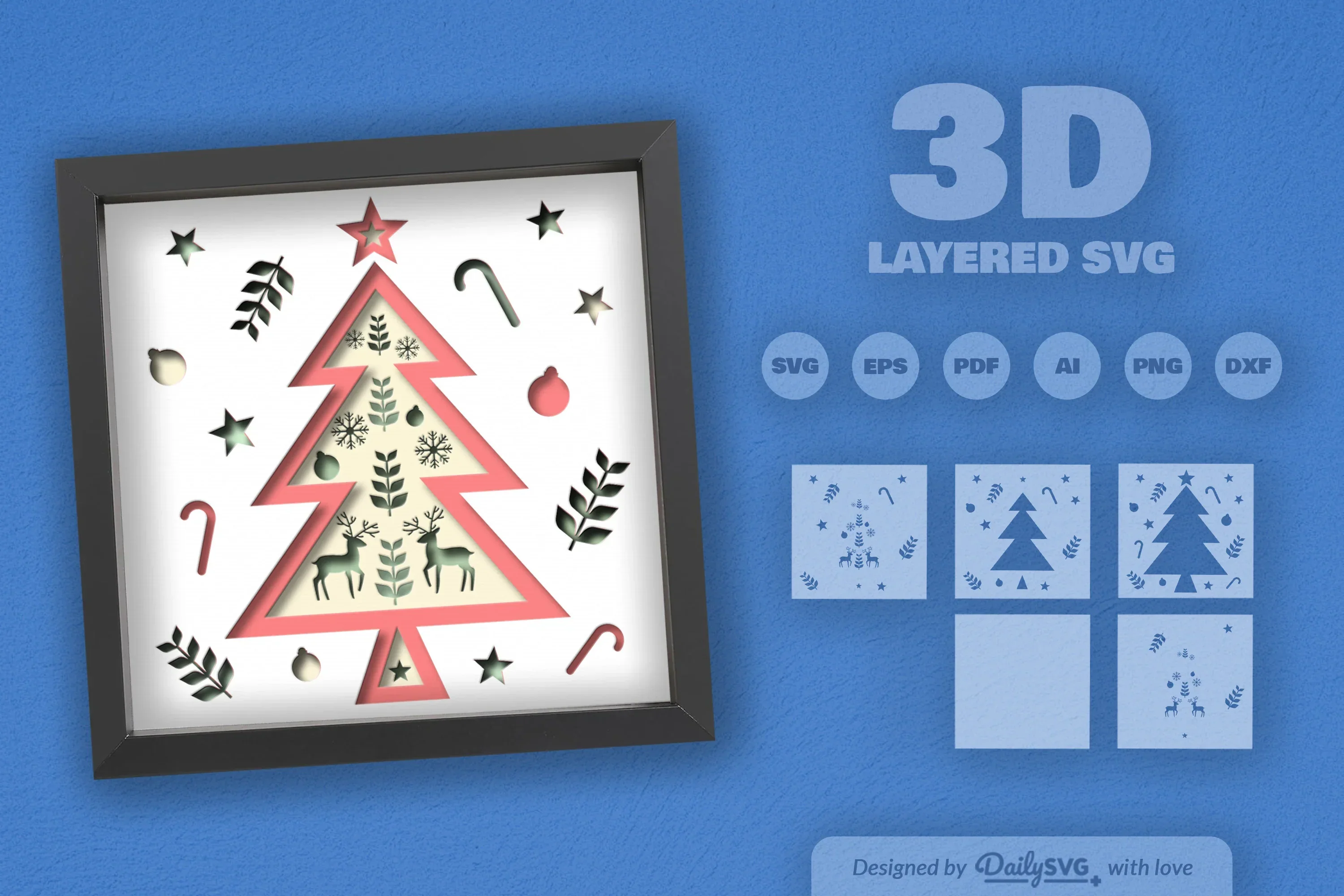 Christmas Tree Folk Art Papercut SVG Bundle - Image 2