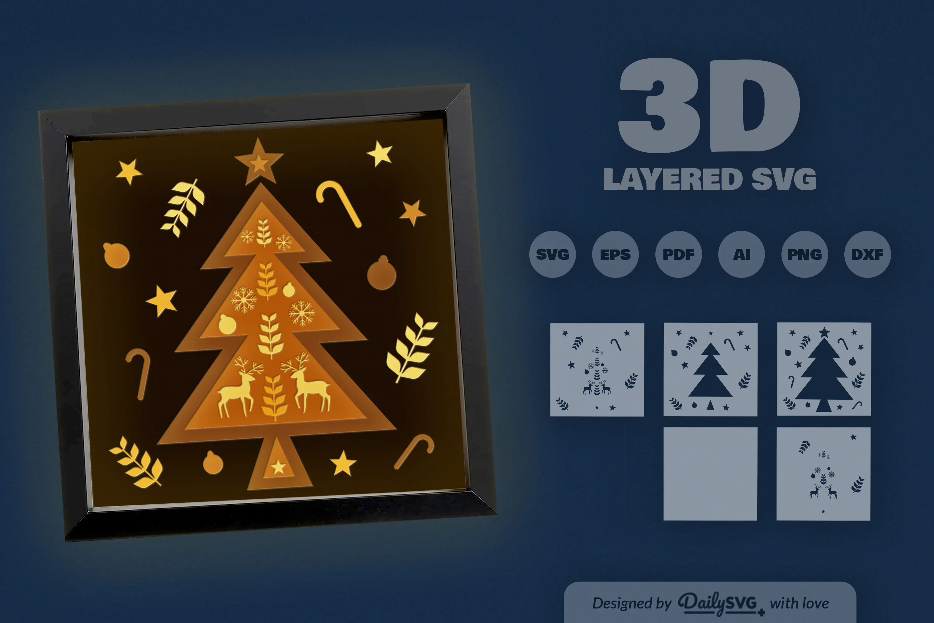 Christmas Tree Folk Art Papercut SVG Bundle - Image 3
