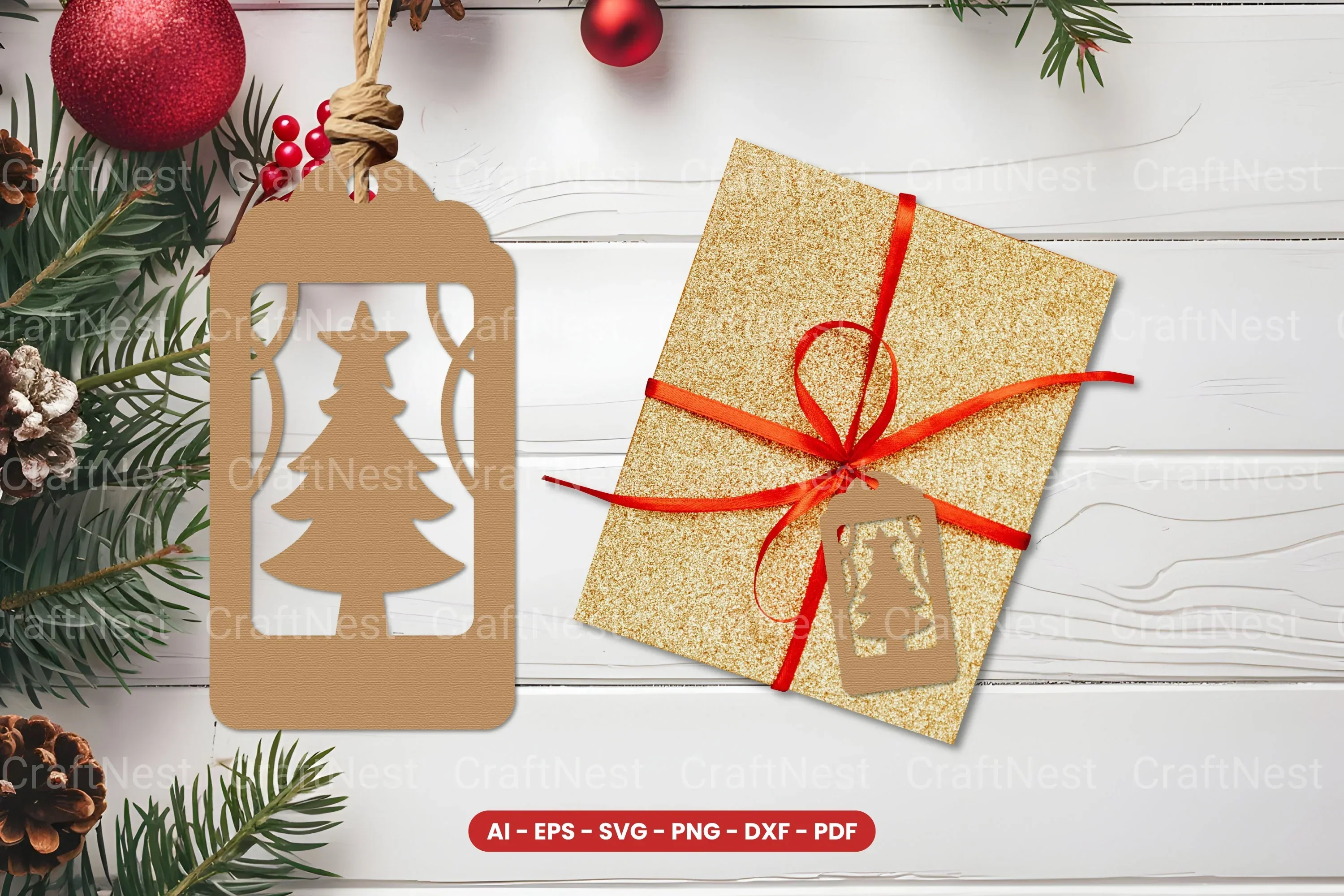 Christmas Tree Gift Tag Laser Cut SVG Bundle