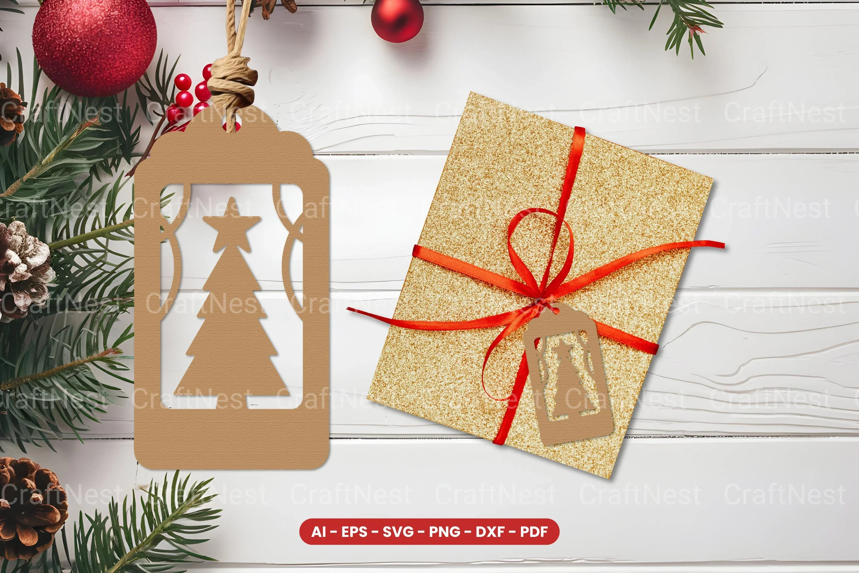 Christmas Tree Gift Tag SVG Bundle Clipart