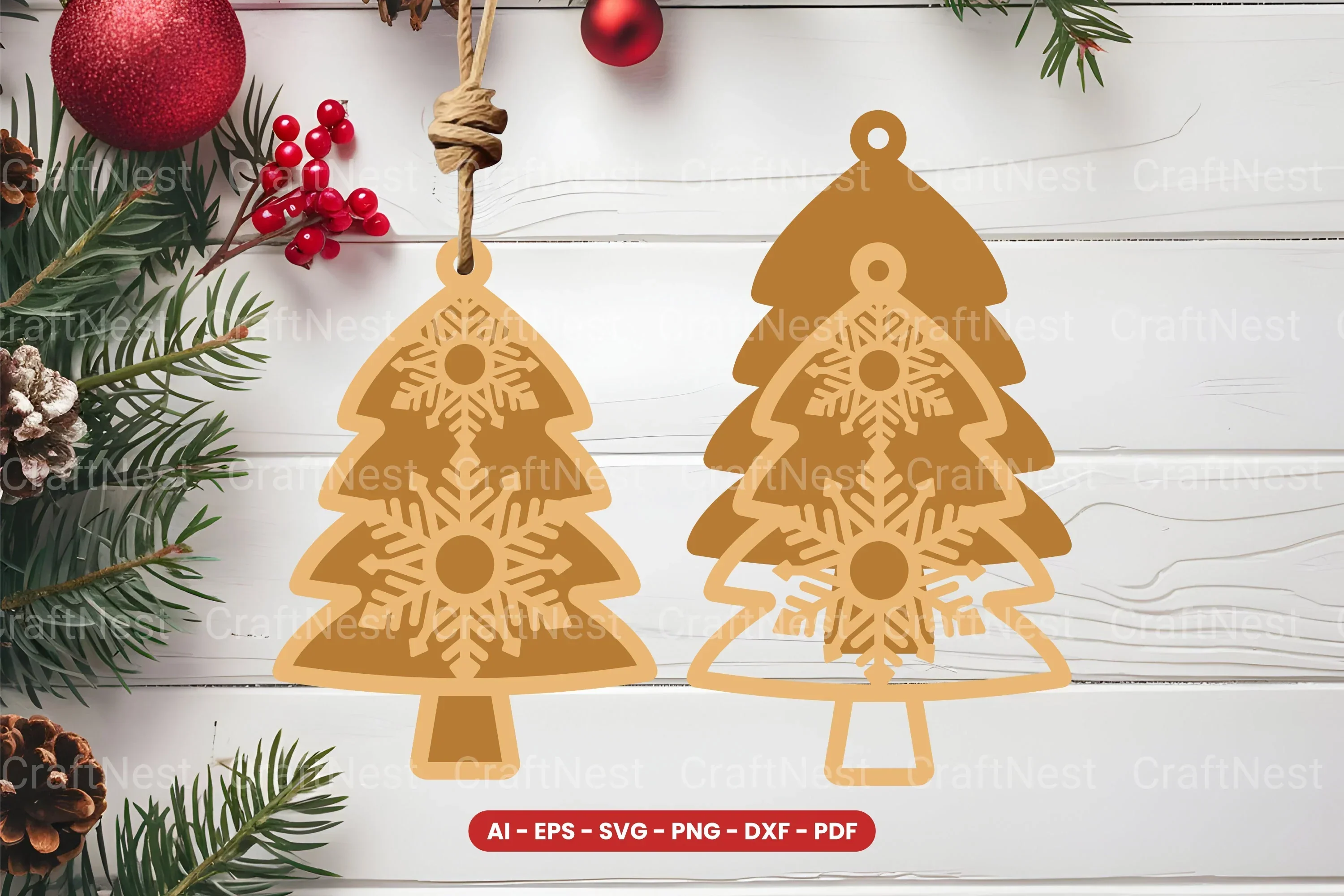 Christmas Tree Ornament Laser Cut SVG Bundle Clipart