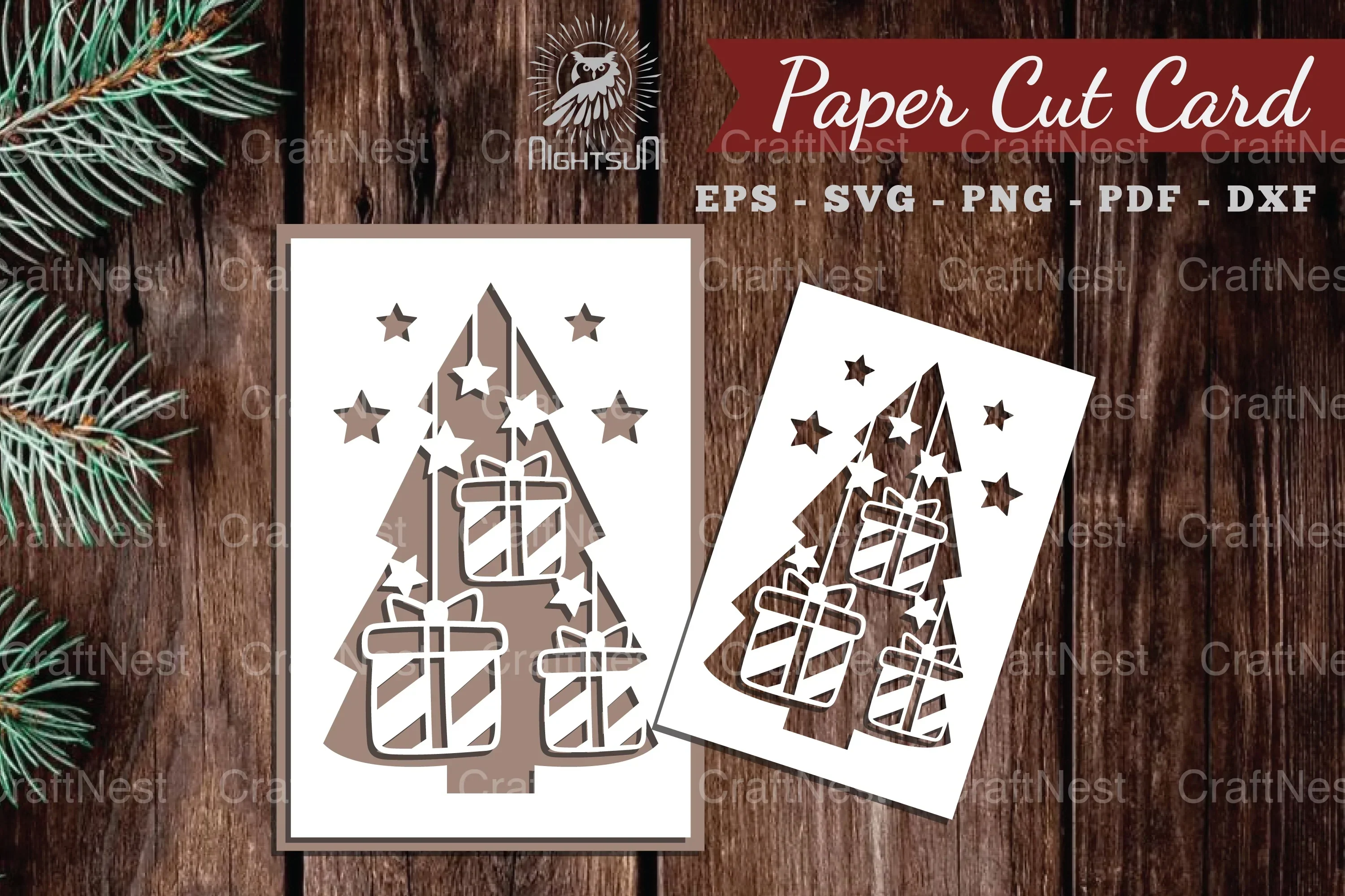 Christmas Tree Paper Cut Card SVG - Clipart Bundle