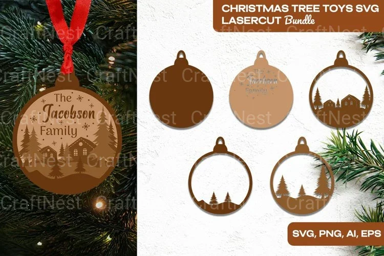 Christmas Tree Toys Laser Cut Clipart Bundle