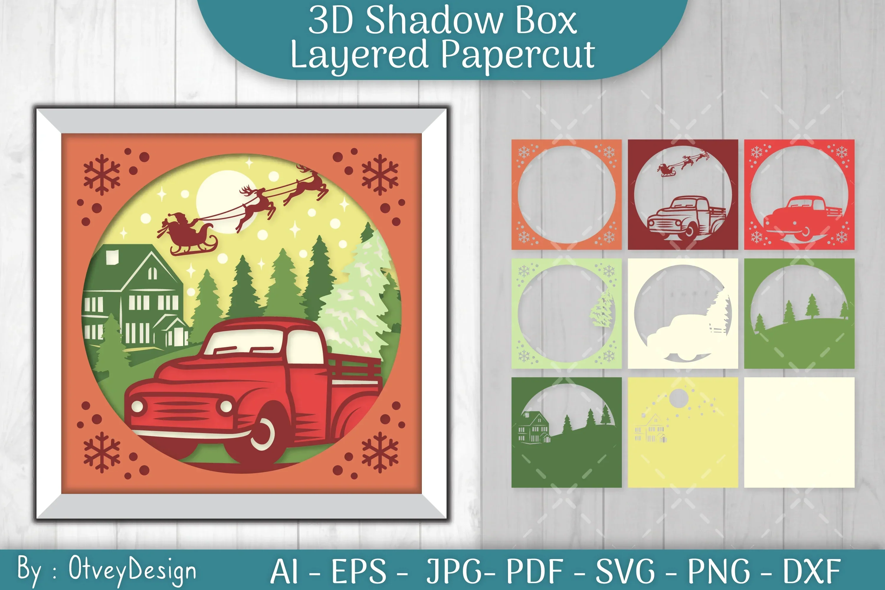Christmas Truck 3D Shadow Box SVG Bundle - Image 2