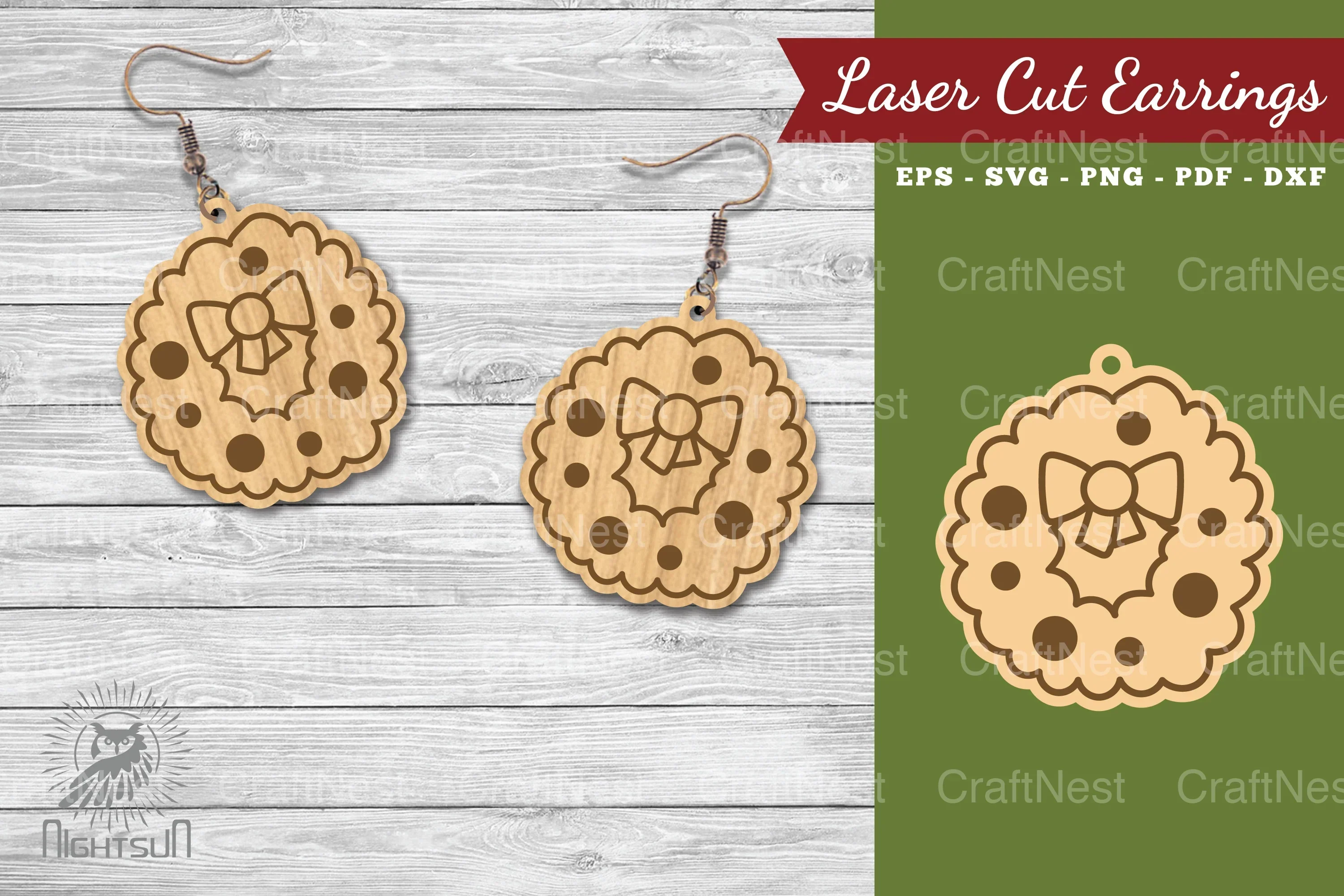 Christmas Wreath Laser Cut Earrings Clipart Bundle