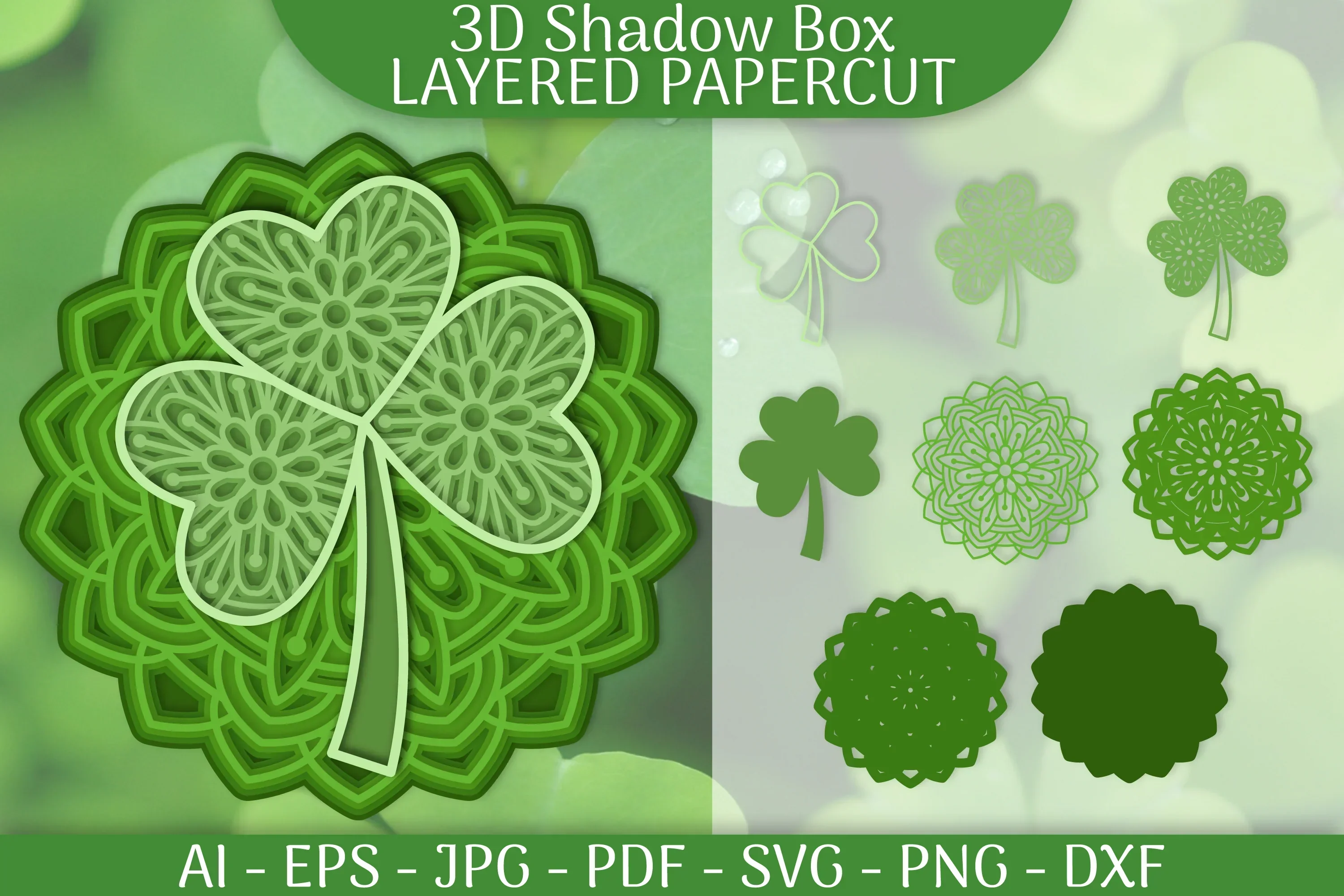 Clover Mandala 3D Shadowbox Layered Papercut SVG Bundle
