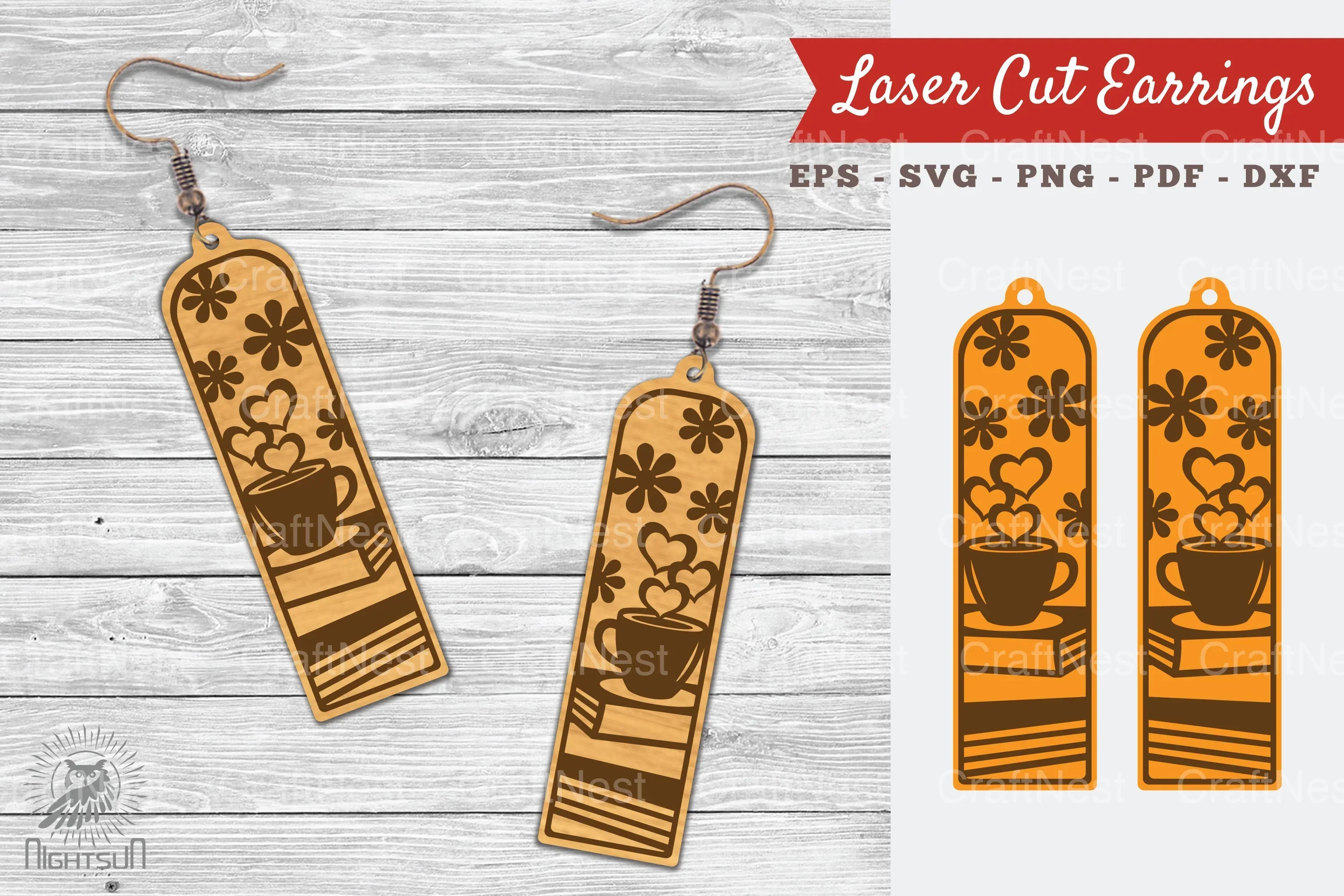 Coffee and Book Laser Cut Earrings SVG Bundle