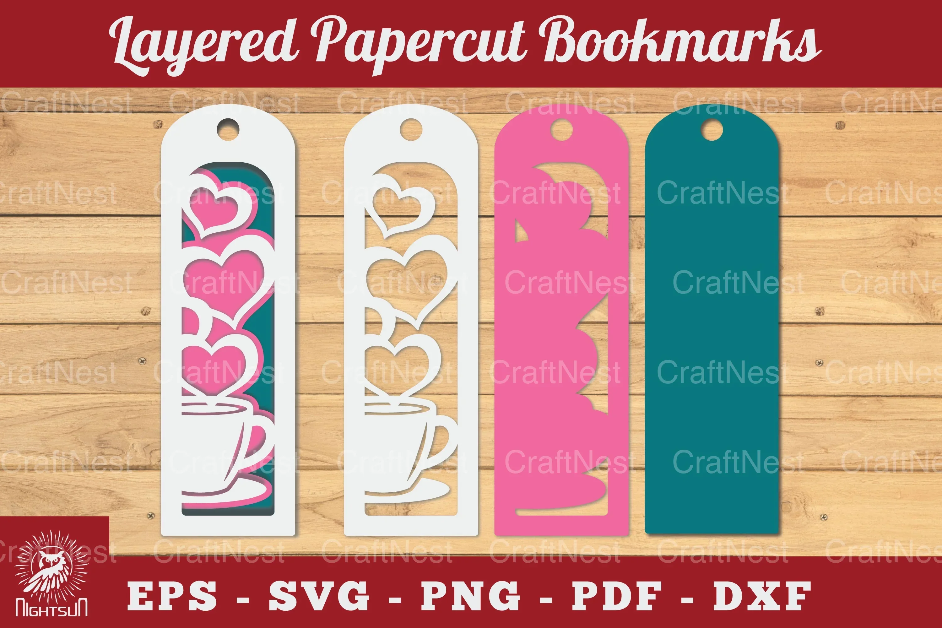 Coffee and Book Papercut Bookmark SVG Clipart