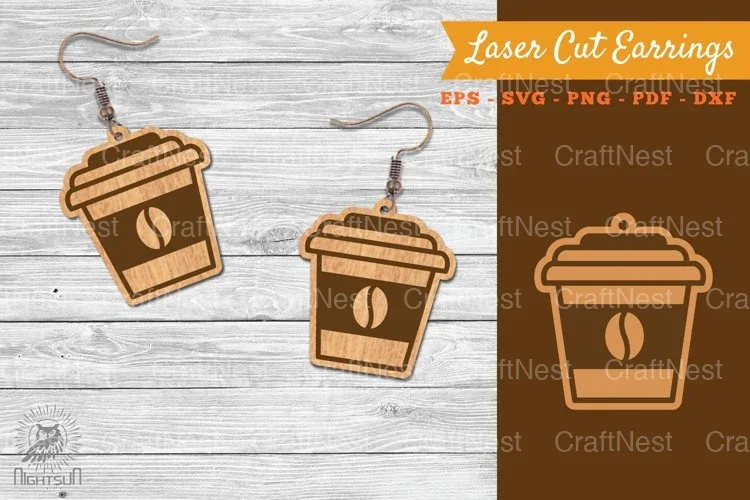 Coffee Cup Laser Cut Earrings SVG Bundle