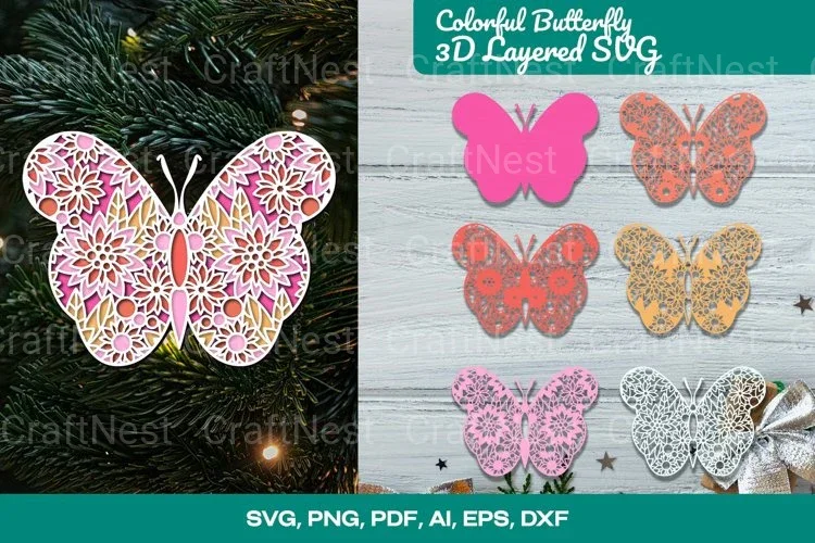 Colorful Butterfly 3D Layered SVG Bundle