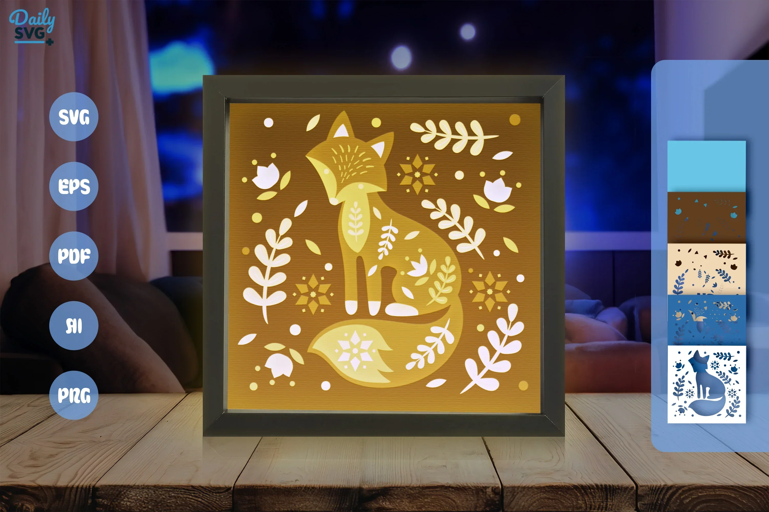 Cool Winter Fox Folk Art Papercut SVG Bundle - Image 3