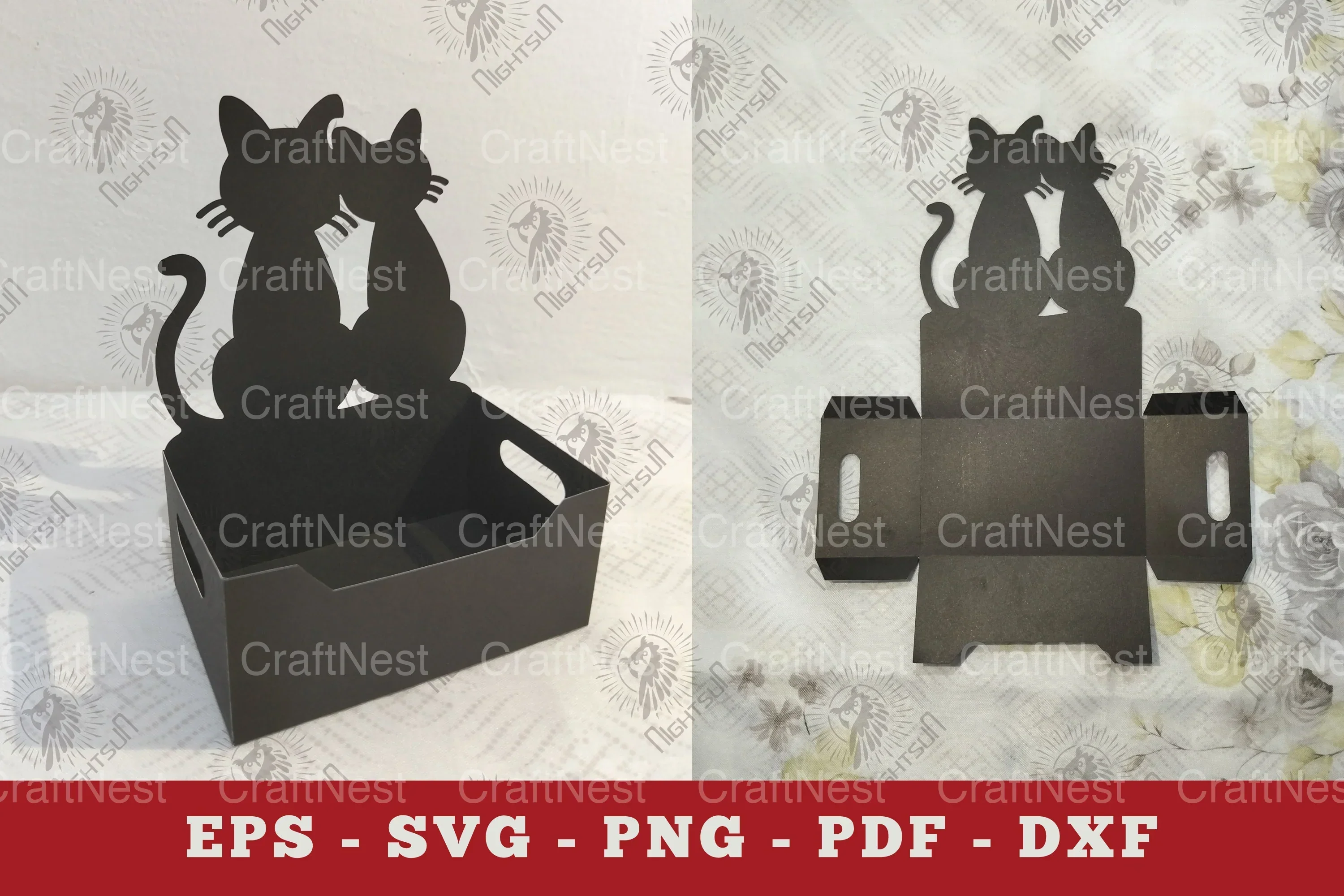 Couple Cat Box Display Papercut Clipart Bundle