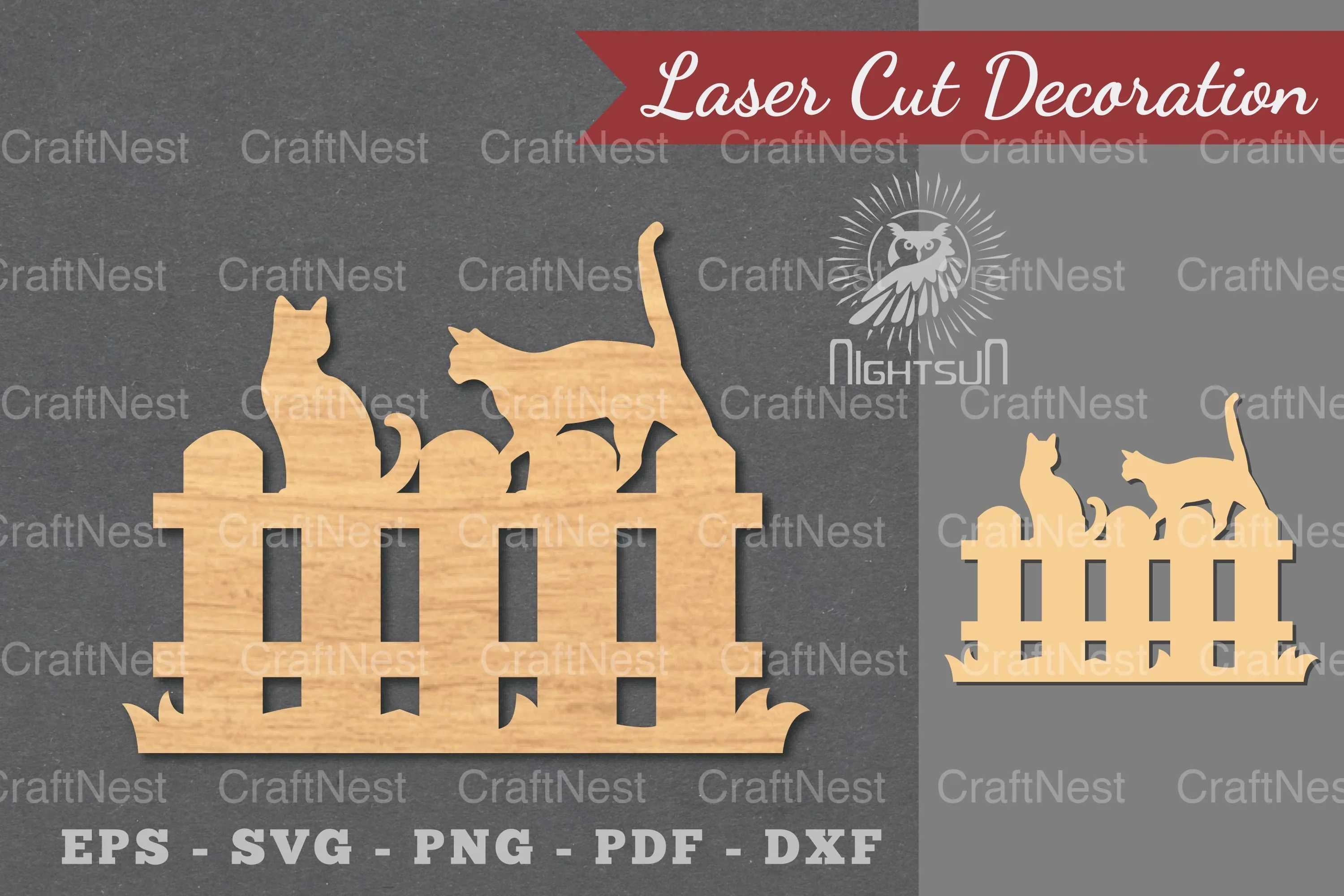 Couple Cat on Fence Laser Cut Decoration Clipart