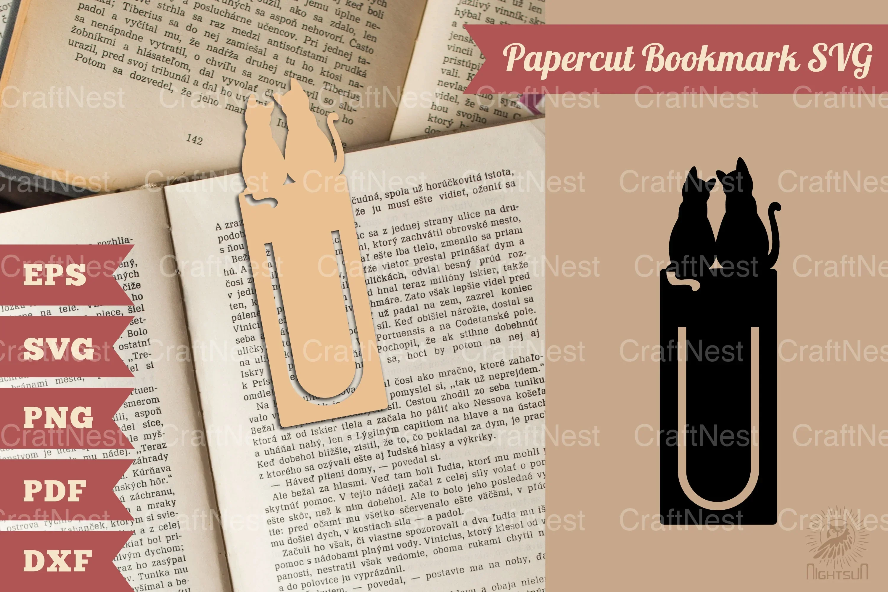 Couple Cat Papercut Bookmark Clipart Bundle