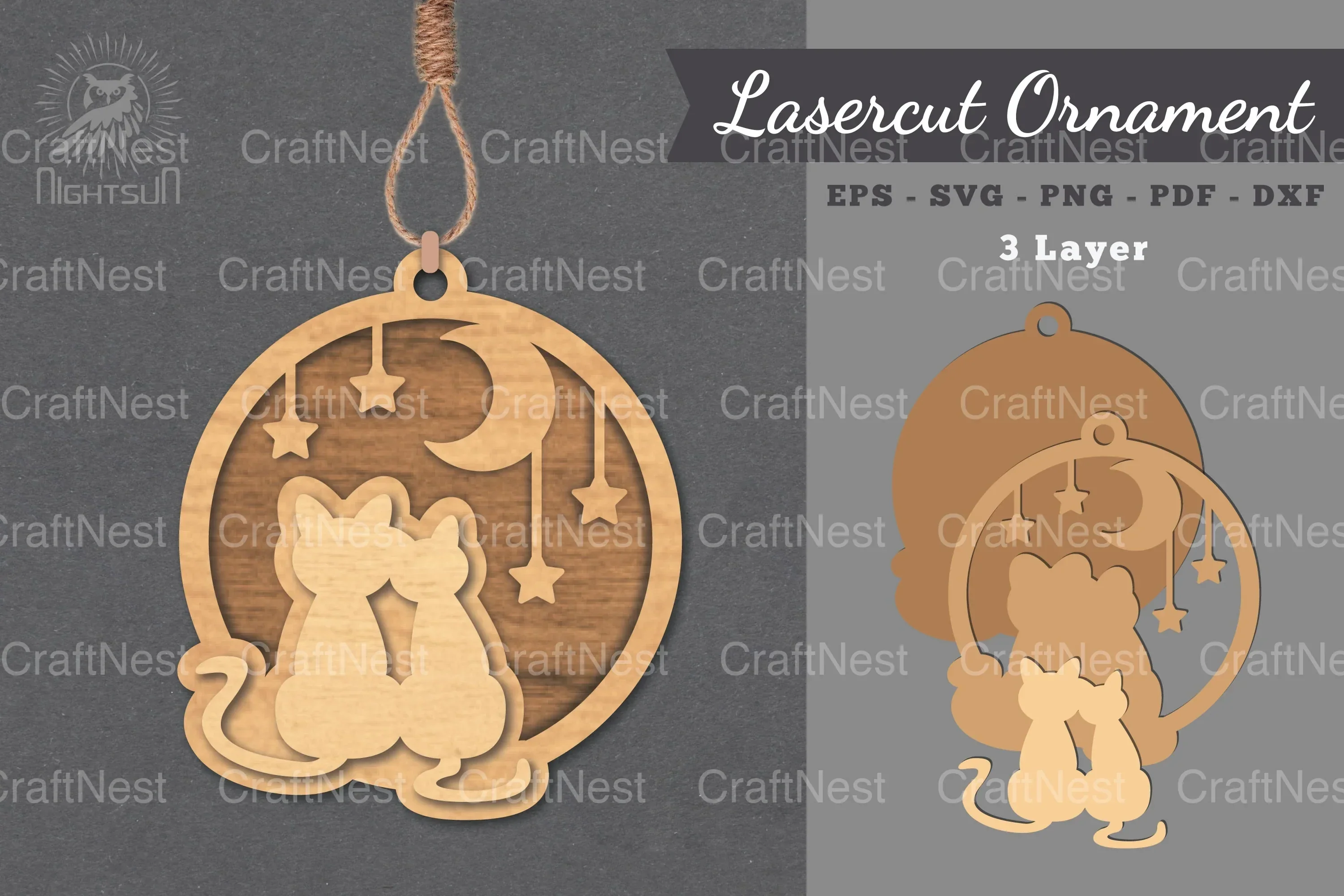 Couple Cats Laser Cut Ornament Clipart Bundle