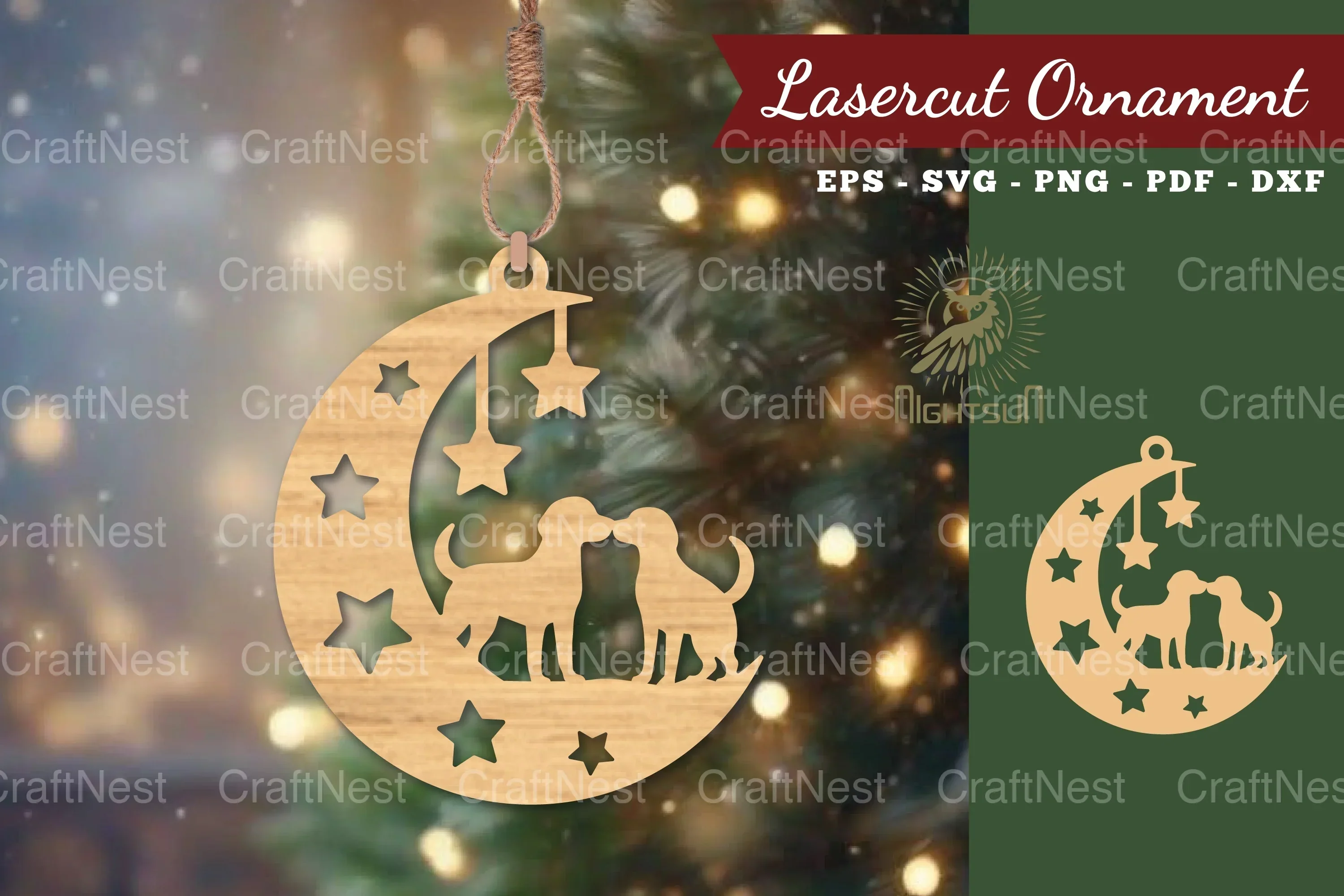 Couple Dog in Moon Laser Cut Ornament Clipart Bundle