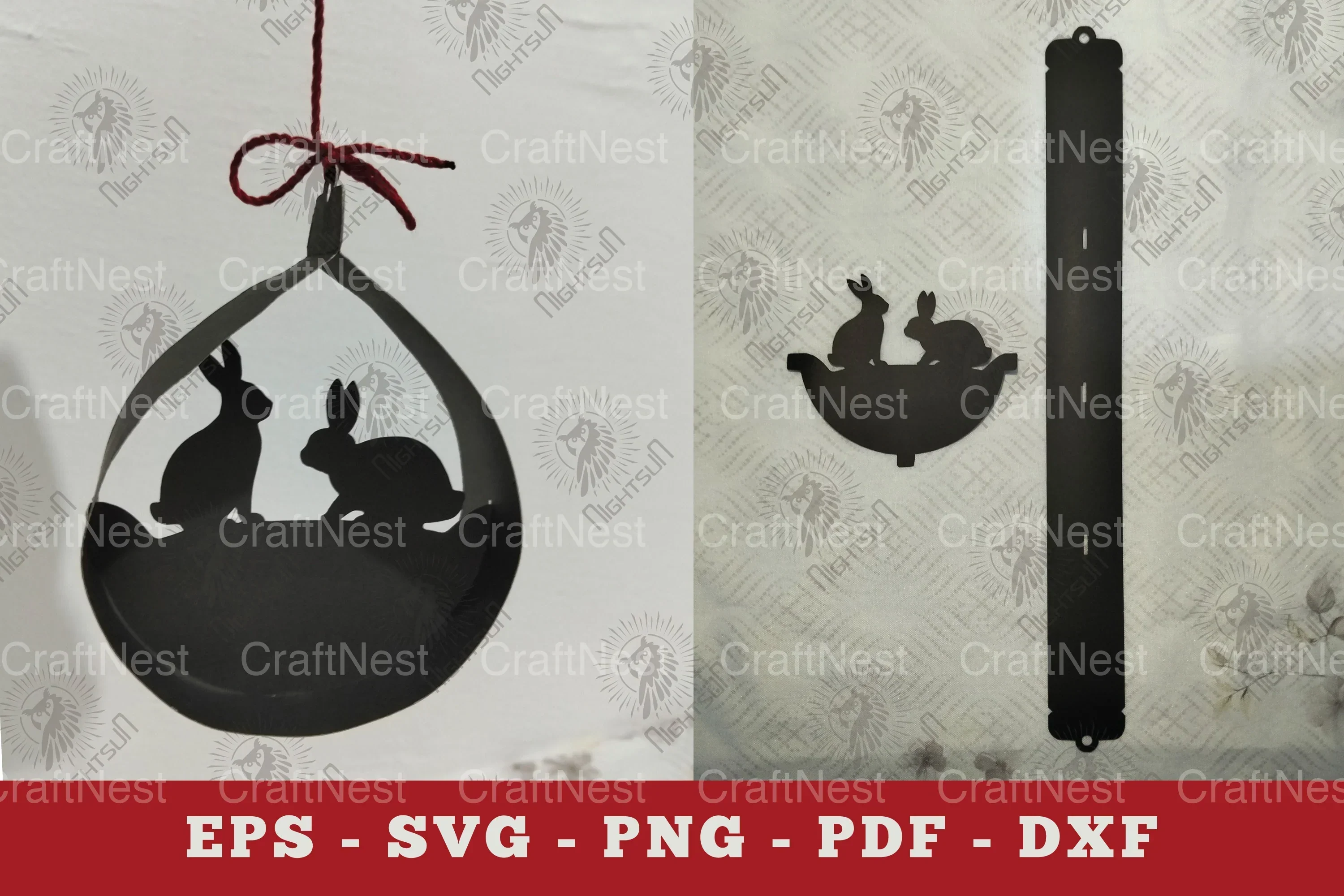 Couple Rabbit Papercut Ornament Clipart Bundle