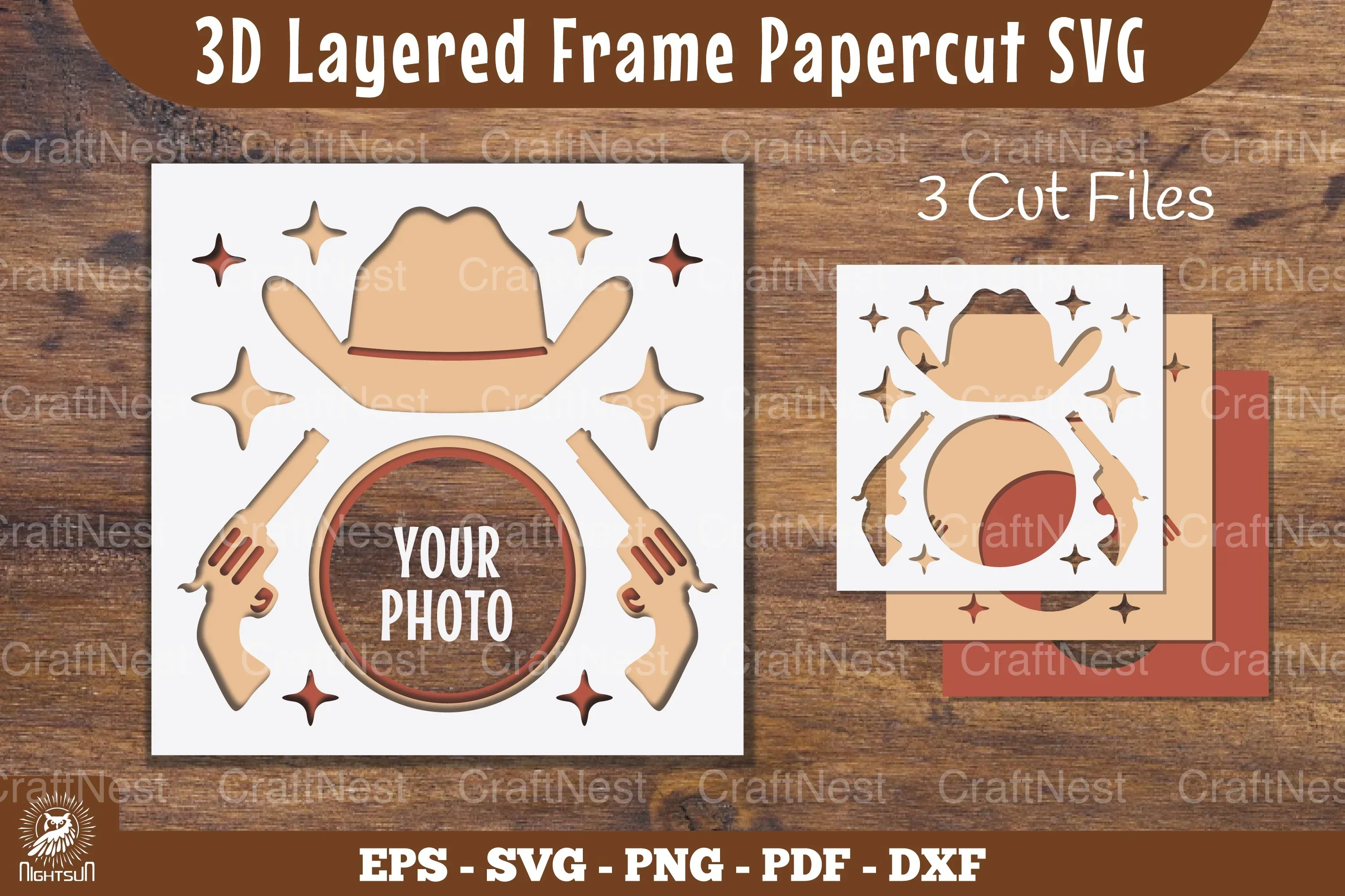 Cowboy 3D Layered Frame Papercut Clipart Bundle