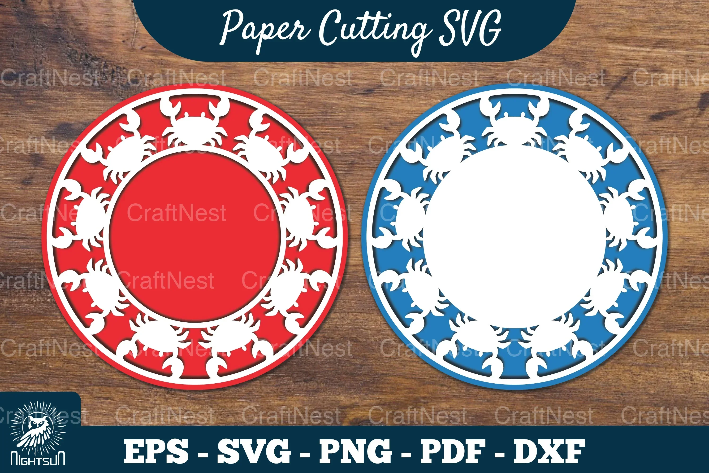 Crab Papercut Circle Clipart Bundle