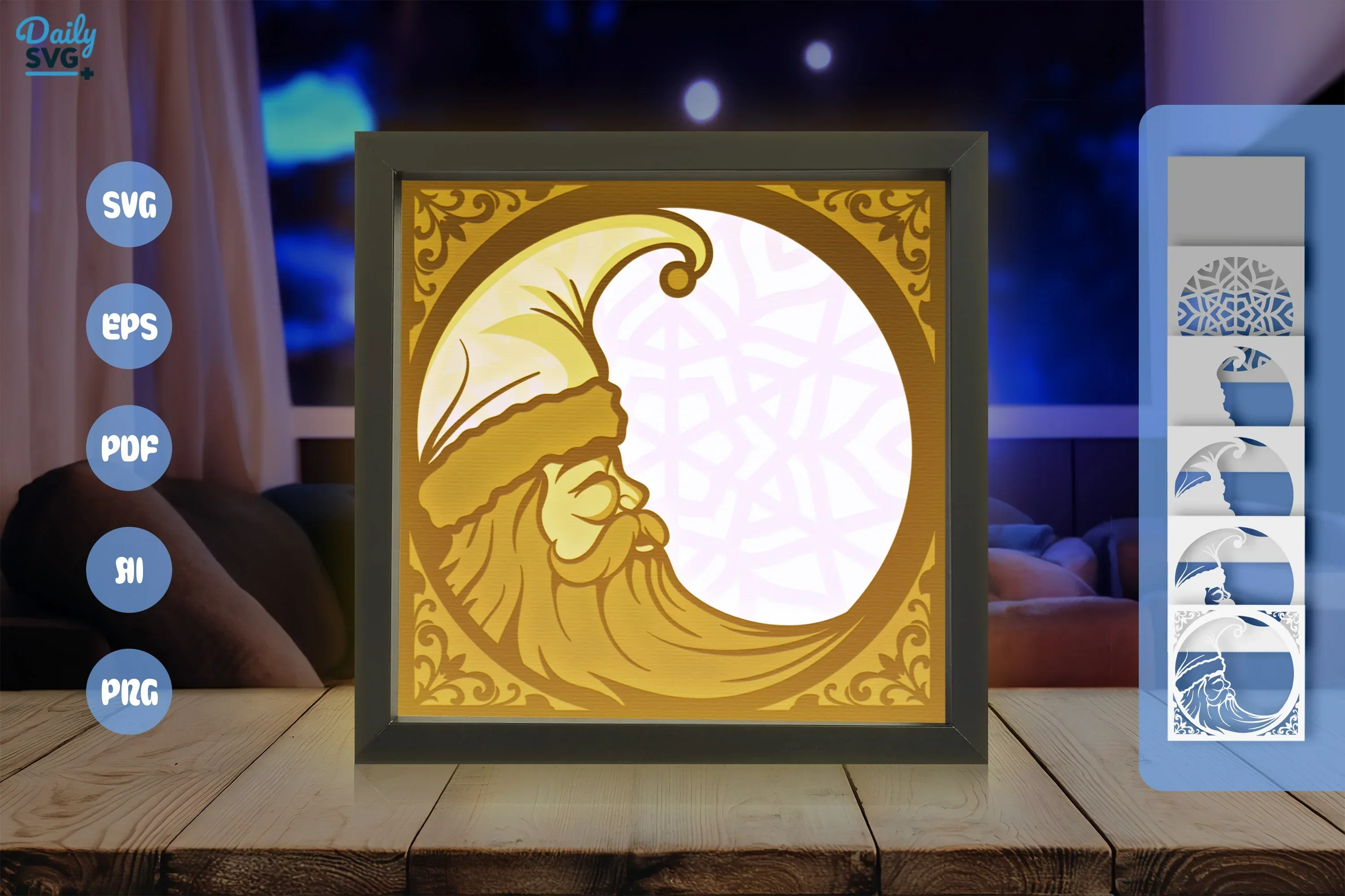Crescent Moon Santa Claus White Papercut SVG Bundle - Image 3