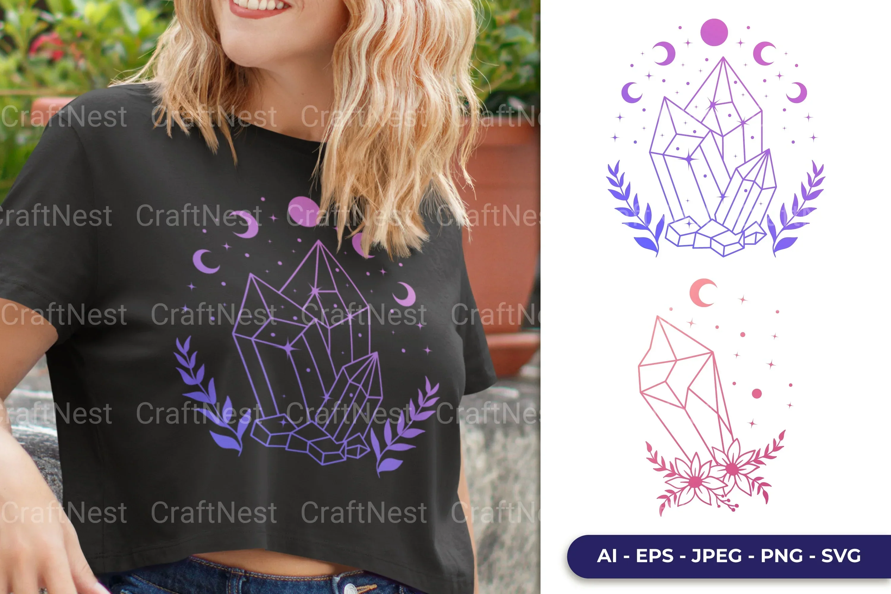 Crystal Magical Flower Gradient Color Clipart Bundle - Image 2
