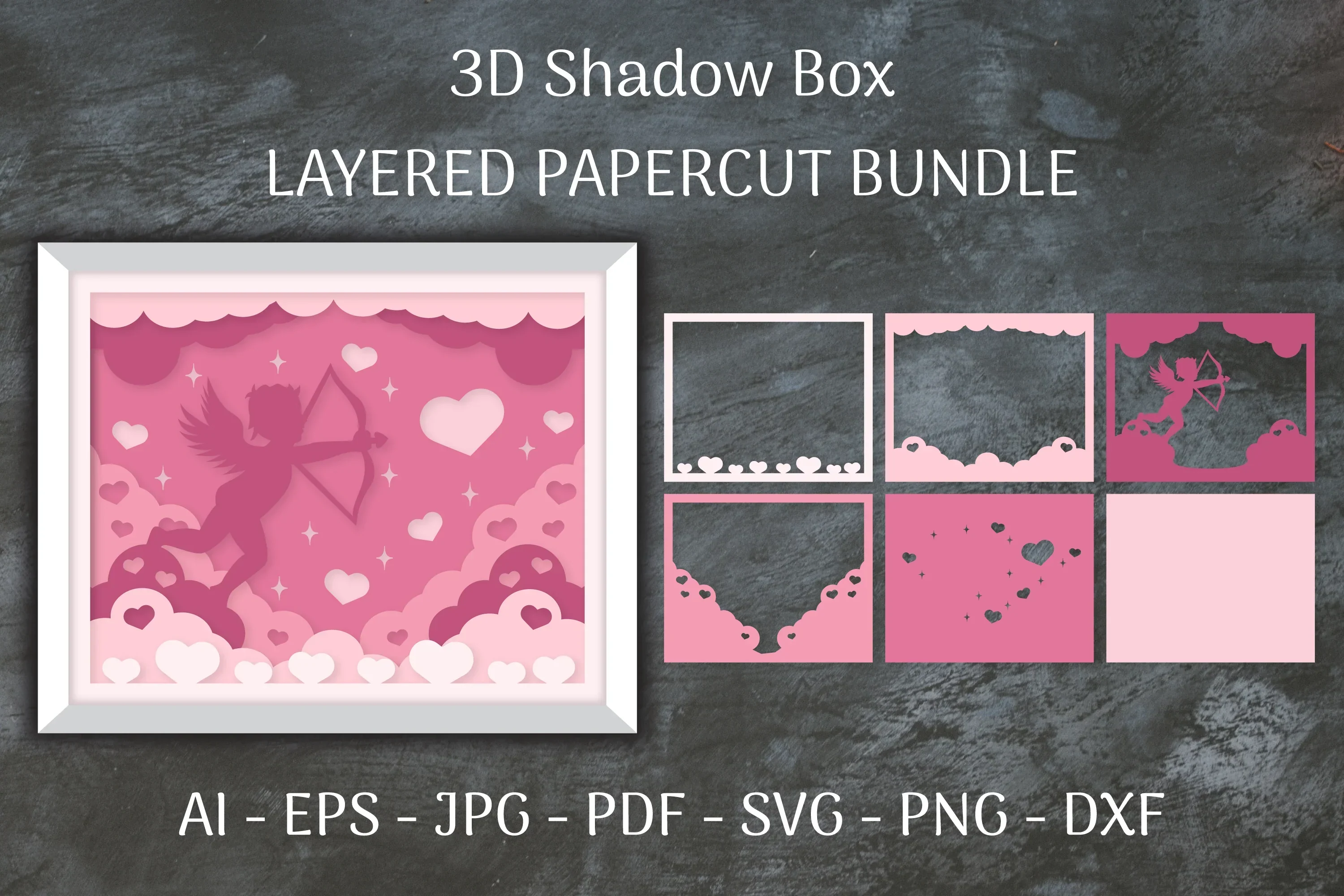 Cupid Love 3D Shadow Box Layered Papercut SVG Bundle