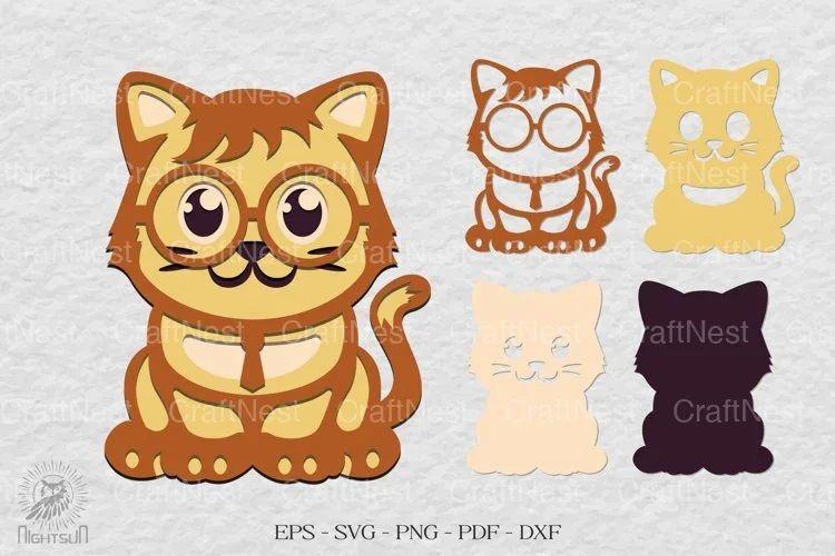Cute Cat 3D Lasercut Clipart Bundle
