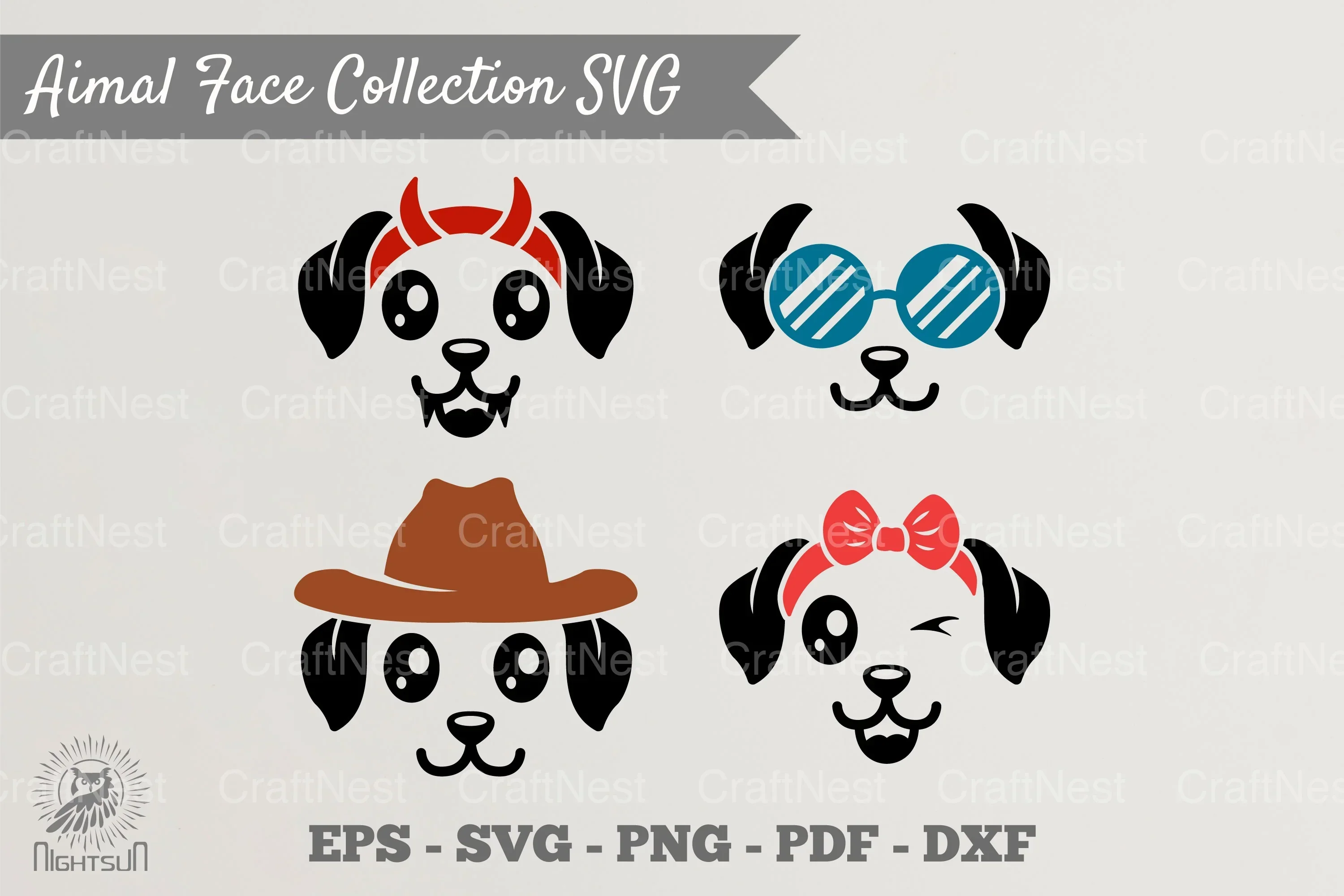 Cute Dog Face Collection Clipart Bundle