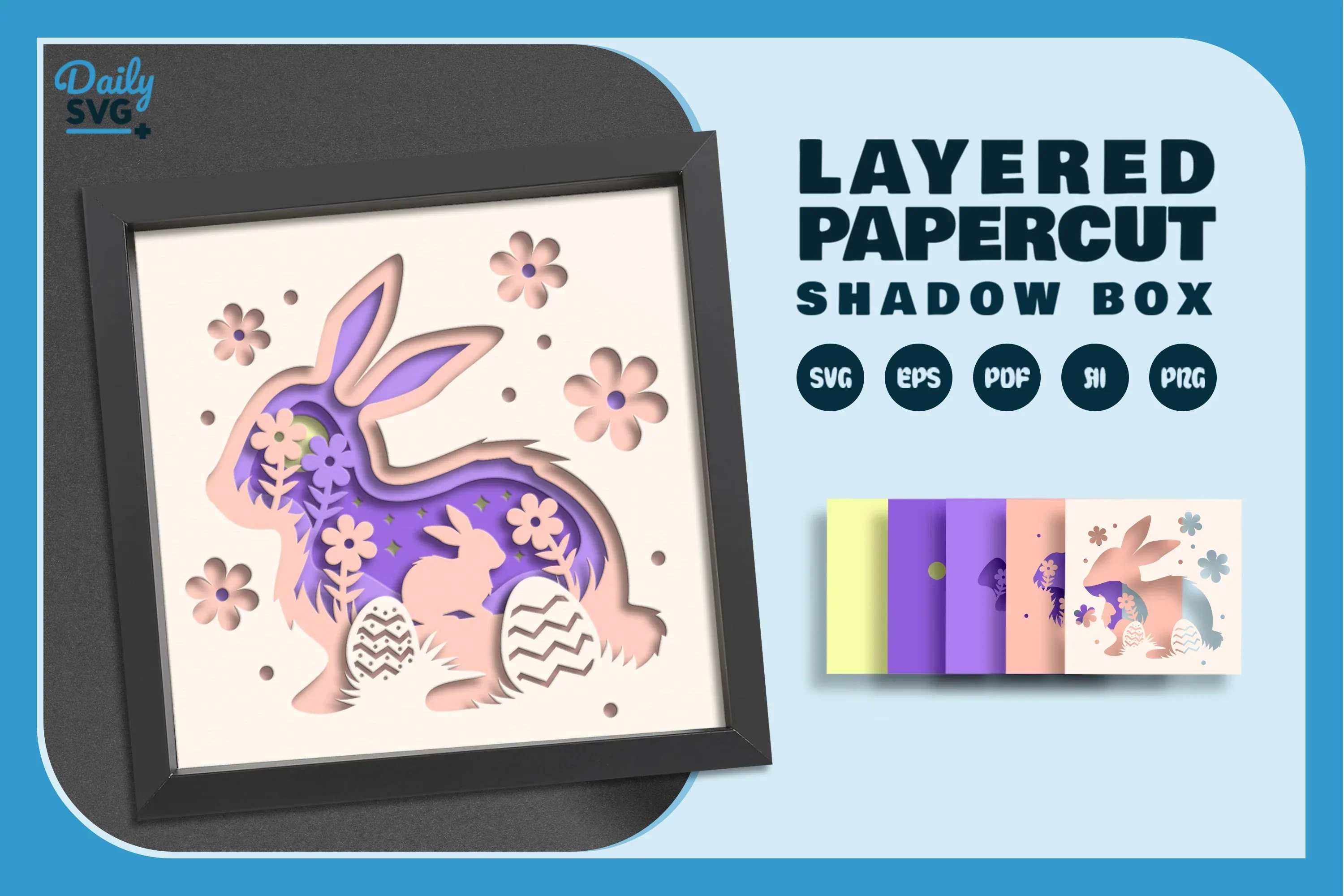Cute Easter Bunny Papercut SVG Bundle for Easter Eggs - Image 2