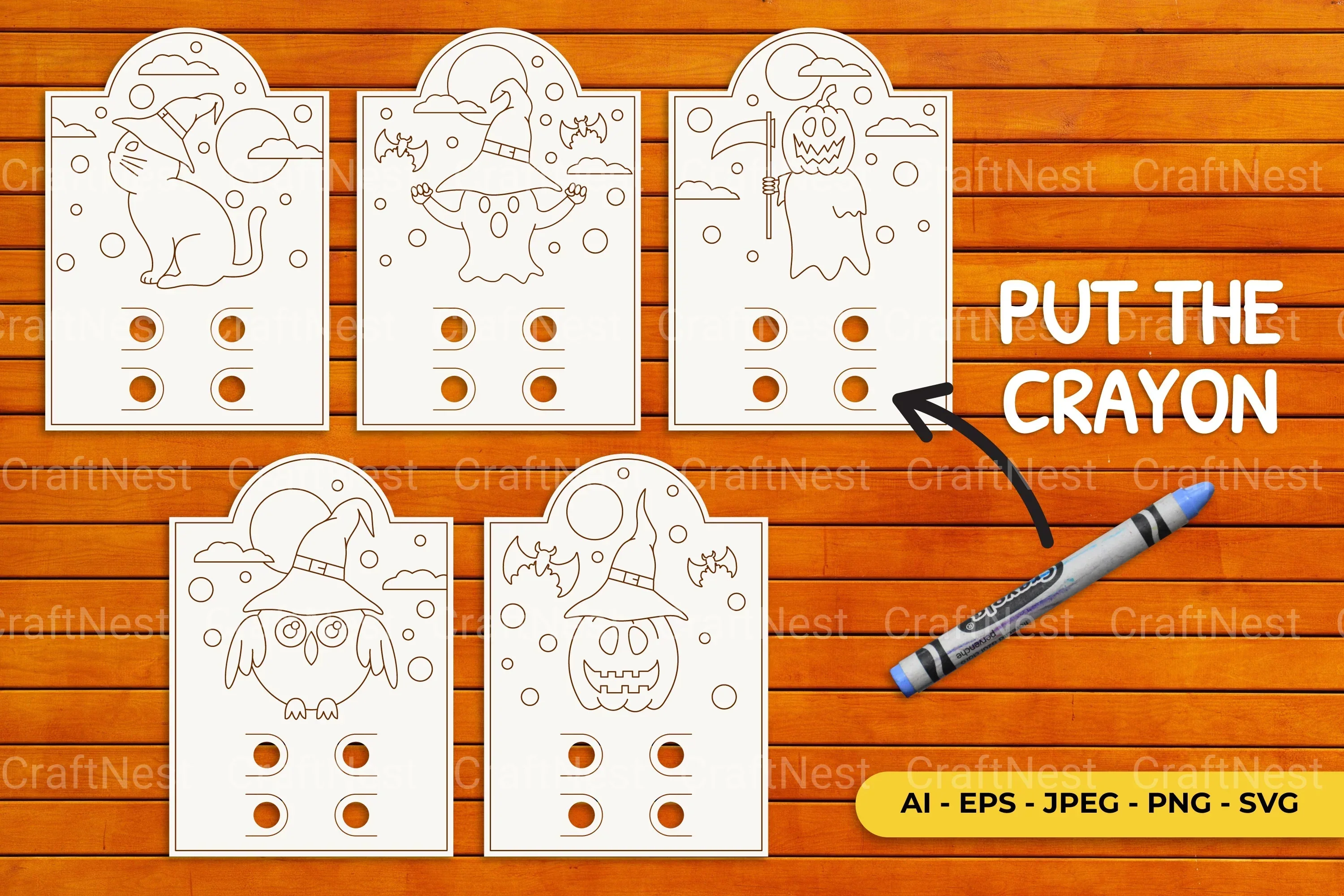 Cute Halloween Coloring Card Bundle