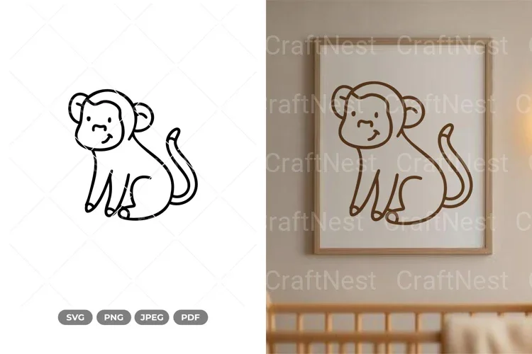 Cute Monkey Nursery Doodle Clipart Bundle