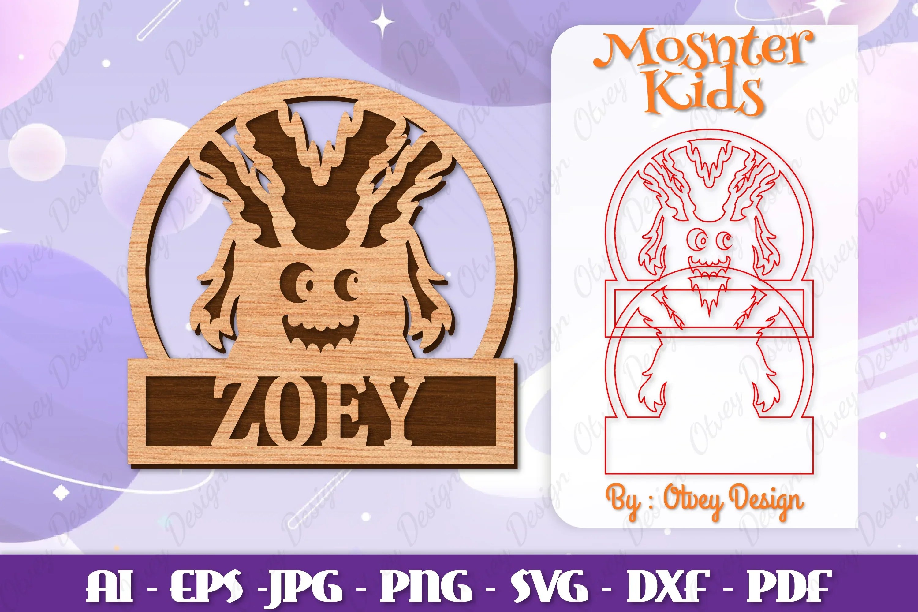Cute Monster Name Sign Lasercut SVG Bundle