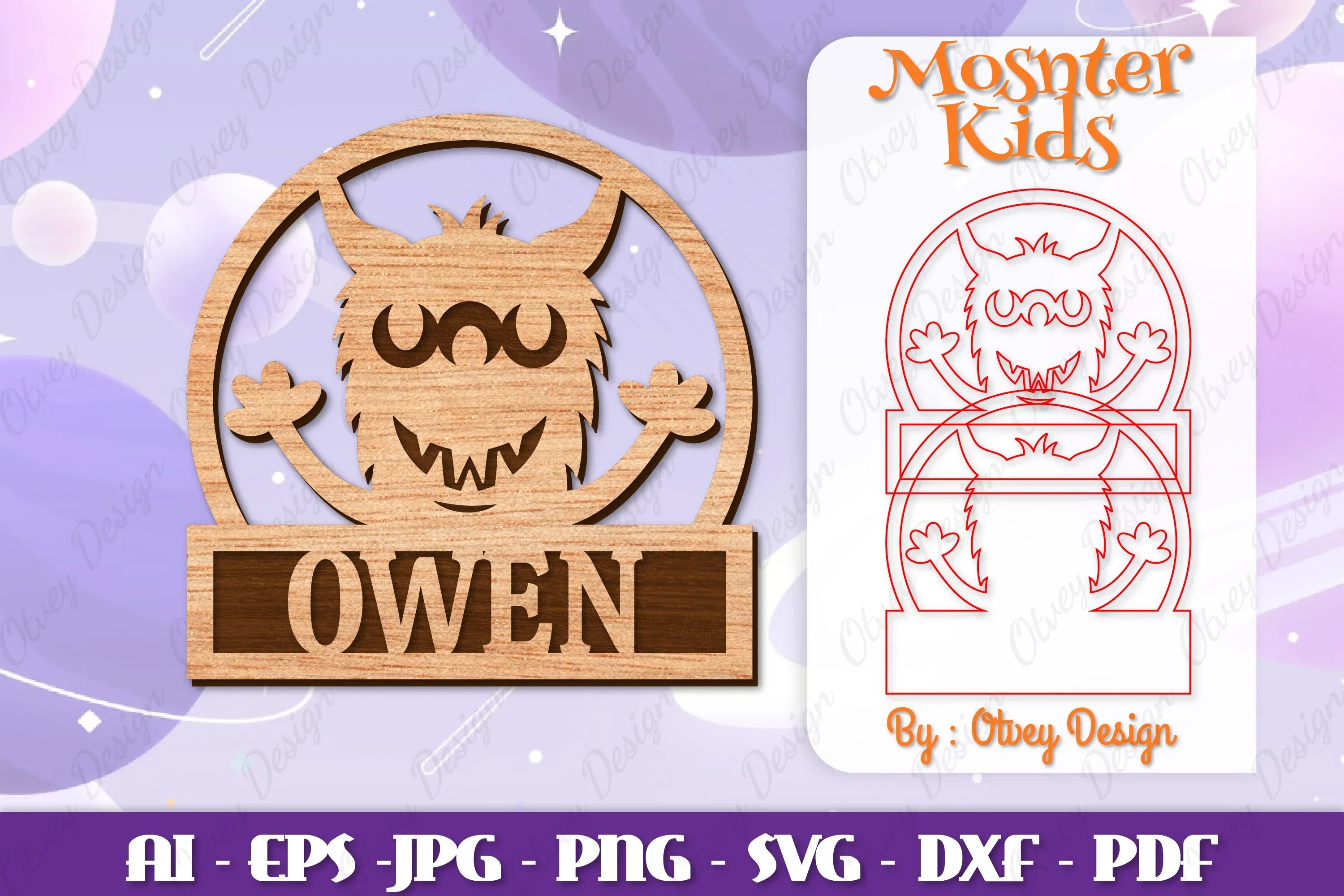 Cute Monster Name Sign Lasercut SVG Bundle