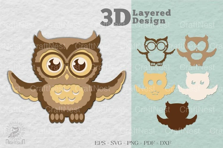 Cute Owl 3D Layered Design Clipart Bundle