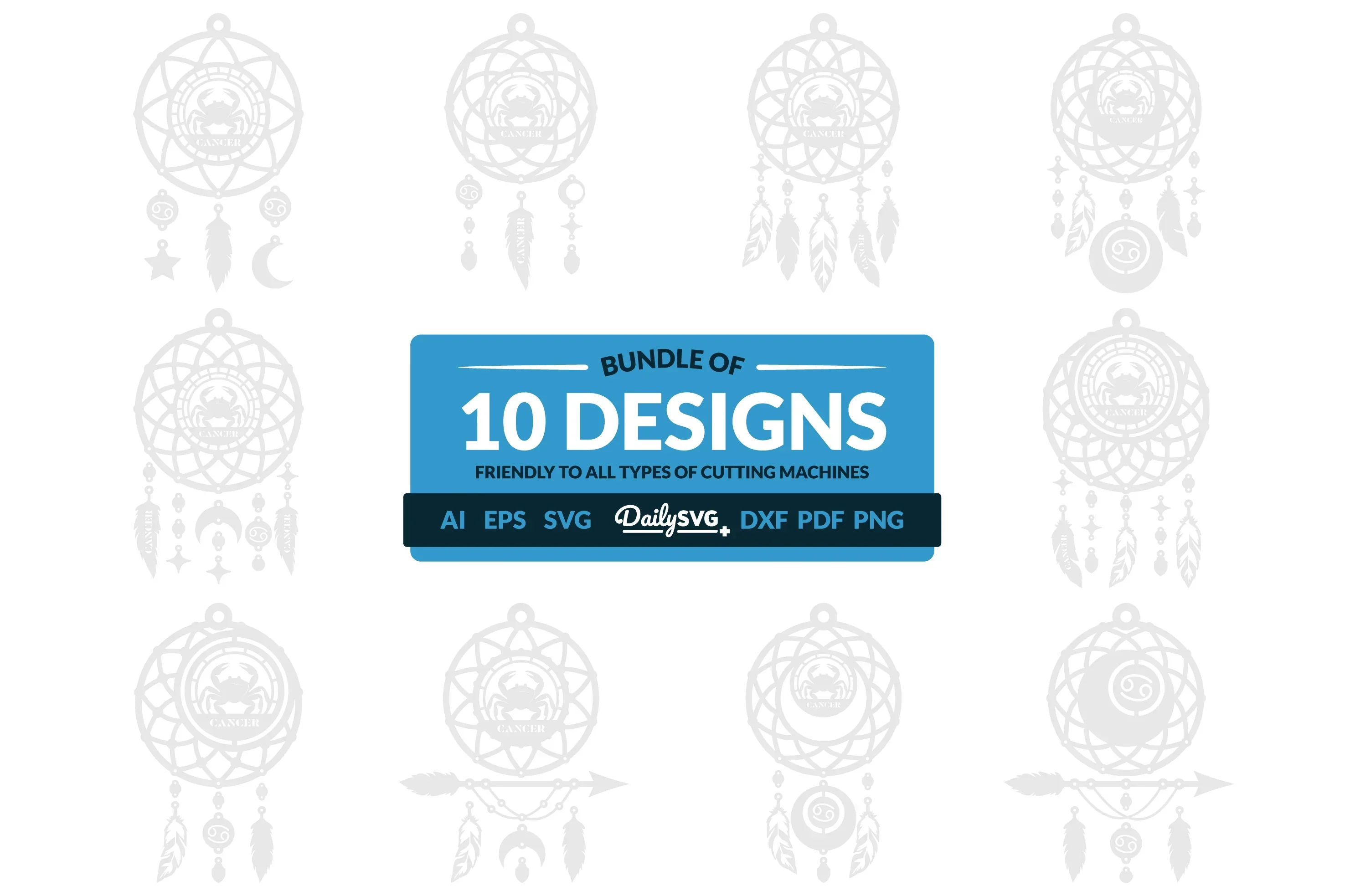Daily SVG Bundles Cancer Dream Catcher Laser Cut Clipart Set