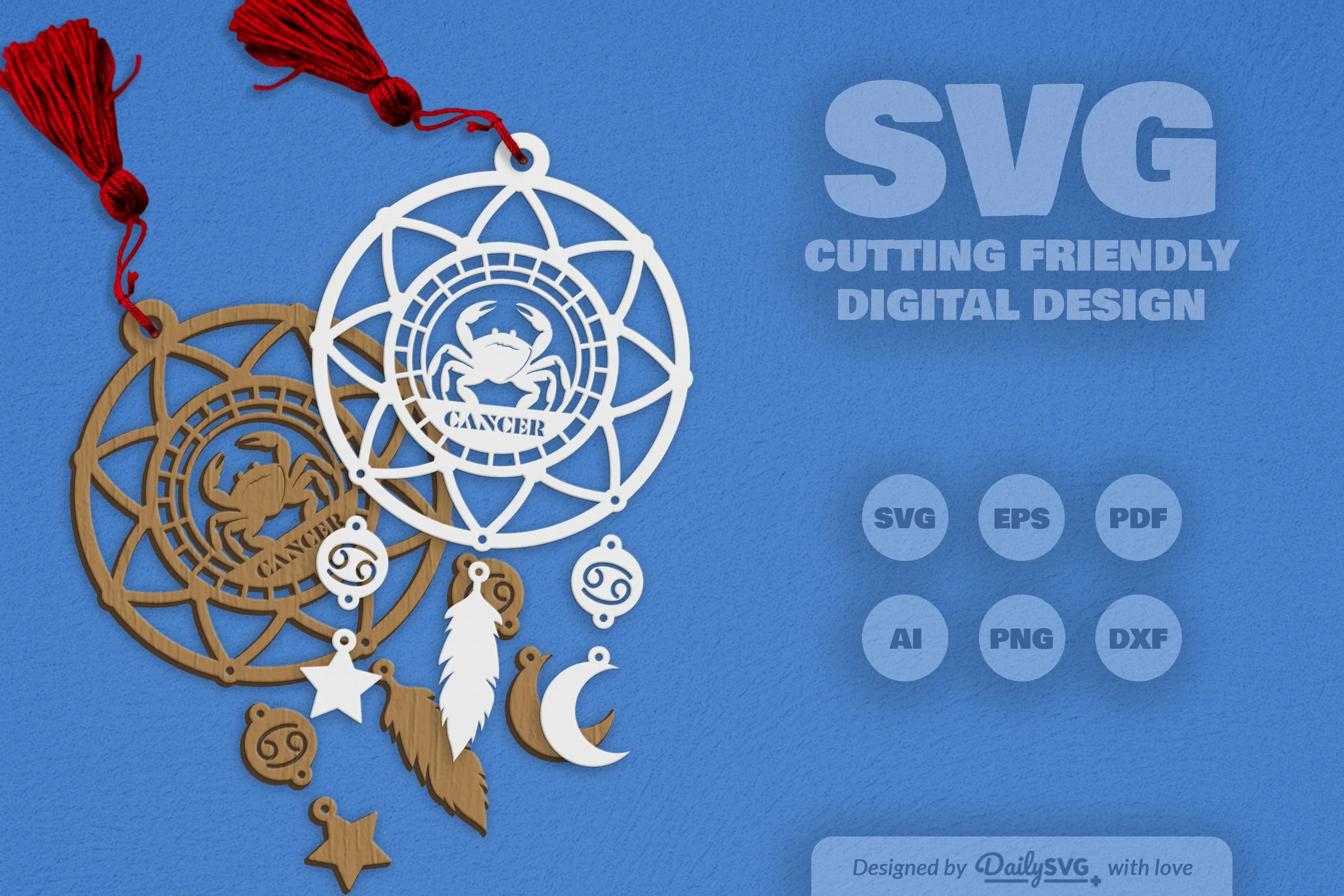 Daily SVG Bundles Cancer Dream Catcher Laser Cut Clipart Set - Image 11
