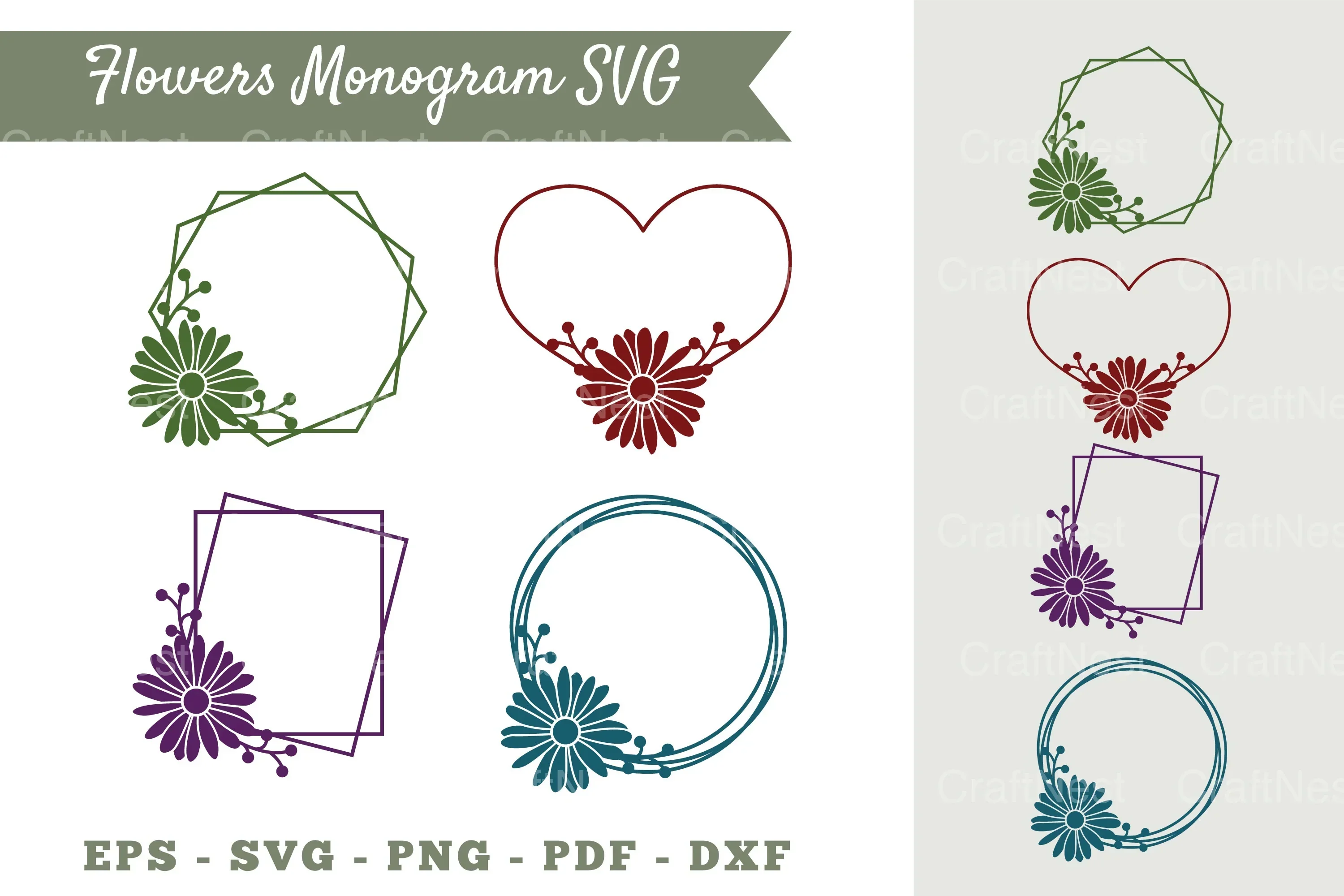 Daisy Flower Monogram Clipart Bundle