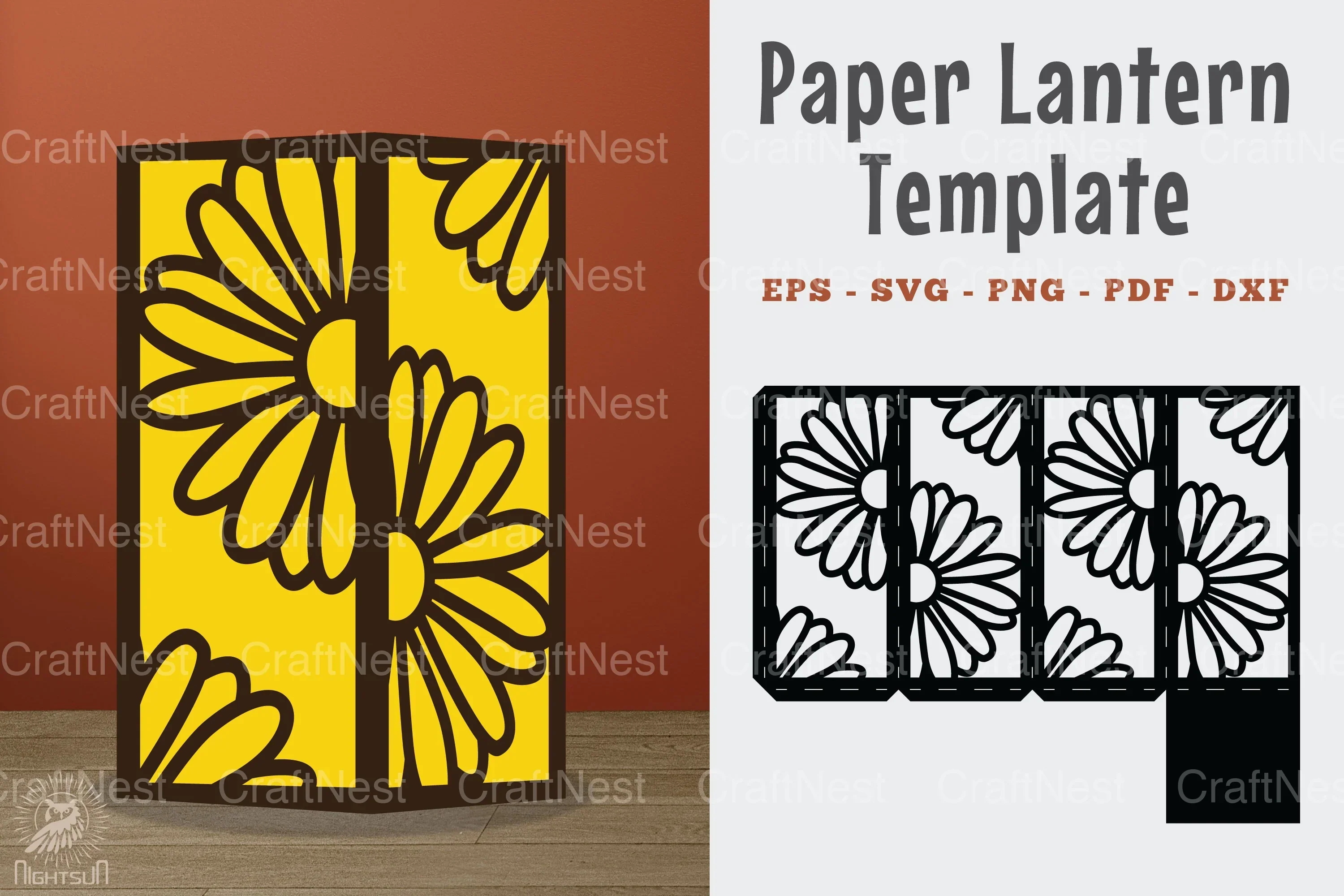 Daisy Flower Papercut Lantern Template Clipart Bundle