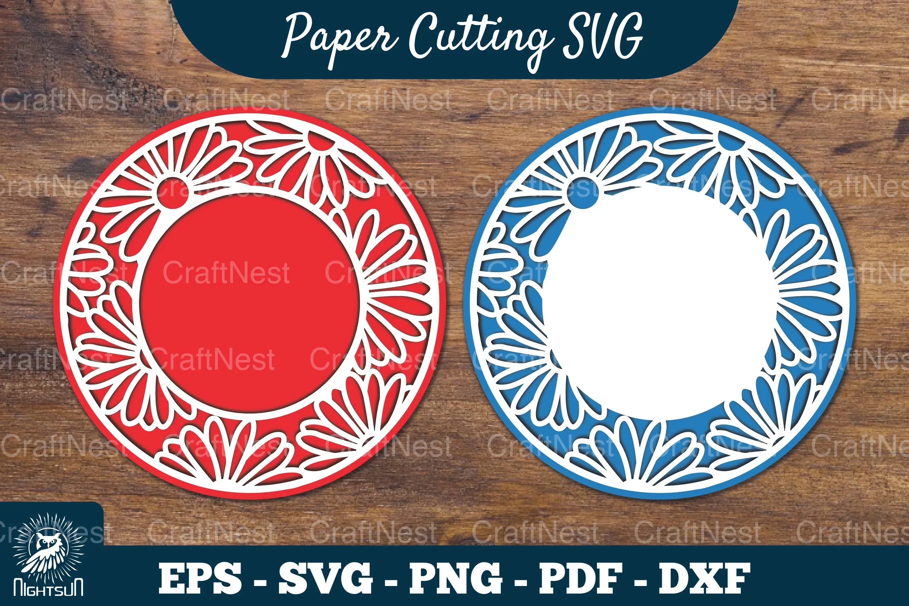 Daisy Flowers Papercut Circle Clipart Bundle