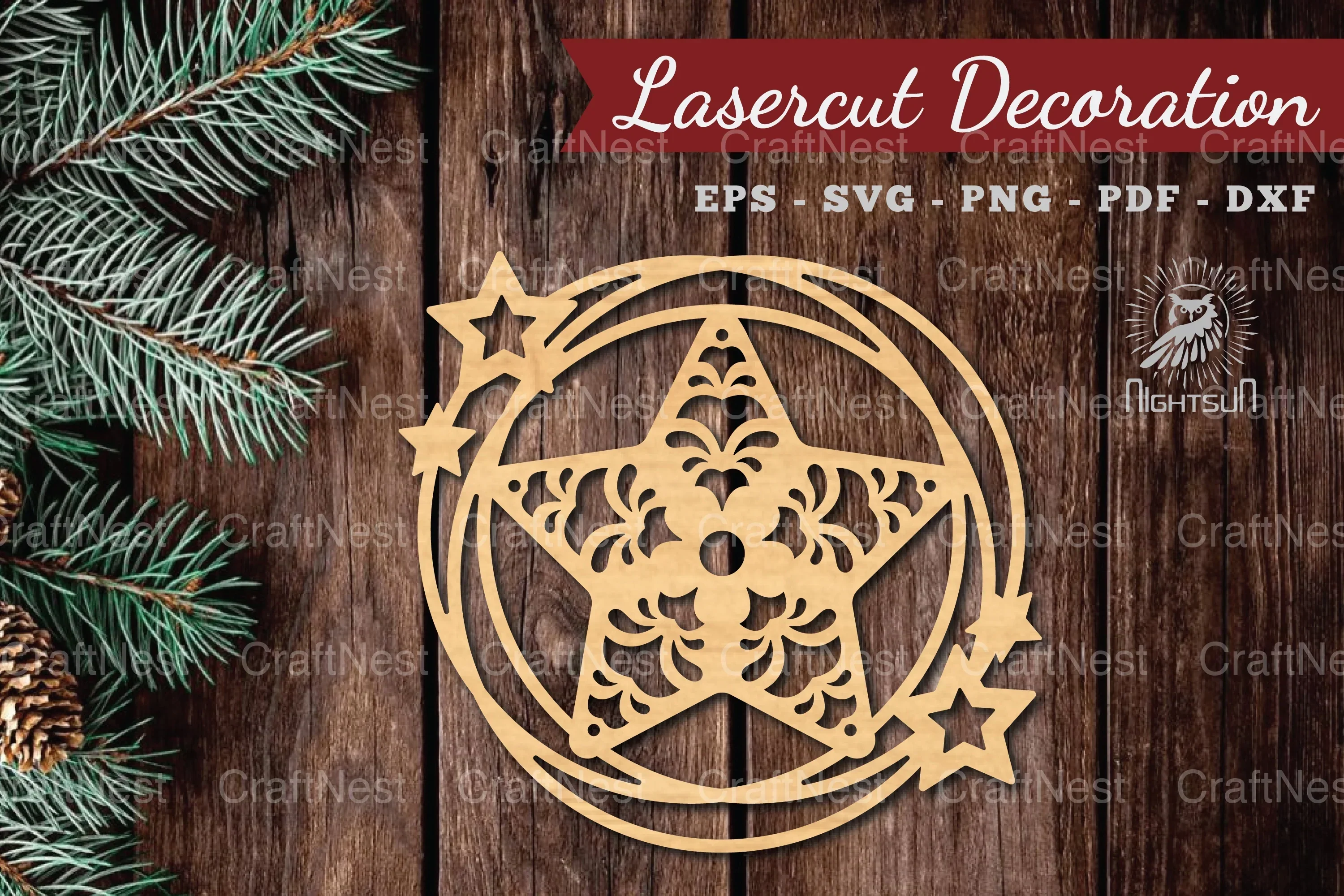 Decorative Stars Lasercut Round Clipart Bundle