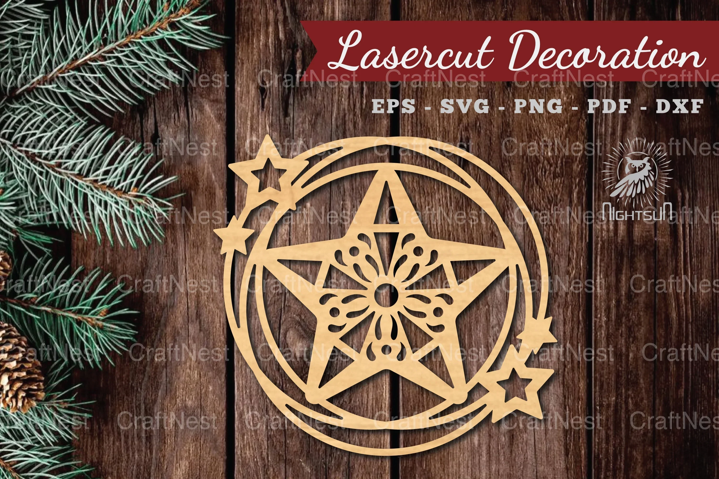Decorative Stars Lasercut Round Clipart Bundle